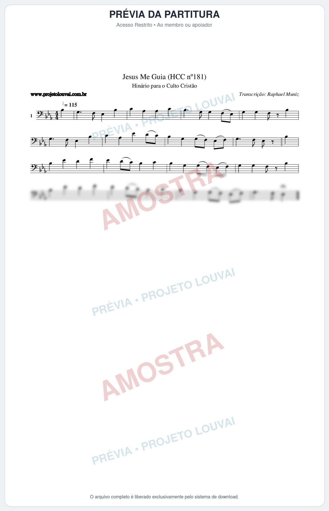 Prévia protegida da primeira página da partitura Partitura da música Jesus Me Guia (HCC nº181) - Hinário para o Culto Cristão - Tom Eb