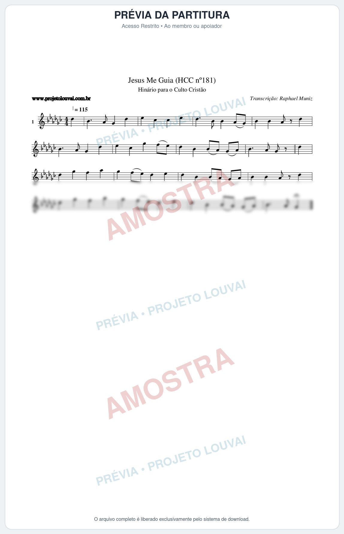 Prévia protegida da primeira página da partitura Partitura da música Jesus Me Guia (HCC nº181) - Hinário para o Culto Cristão - Tom Gb