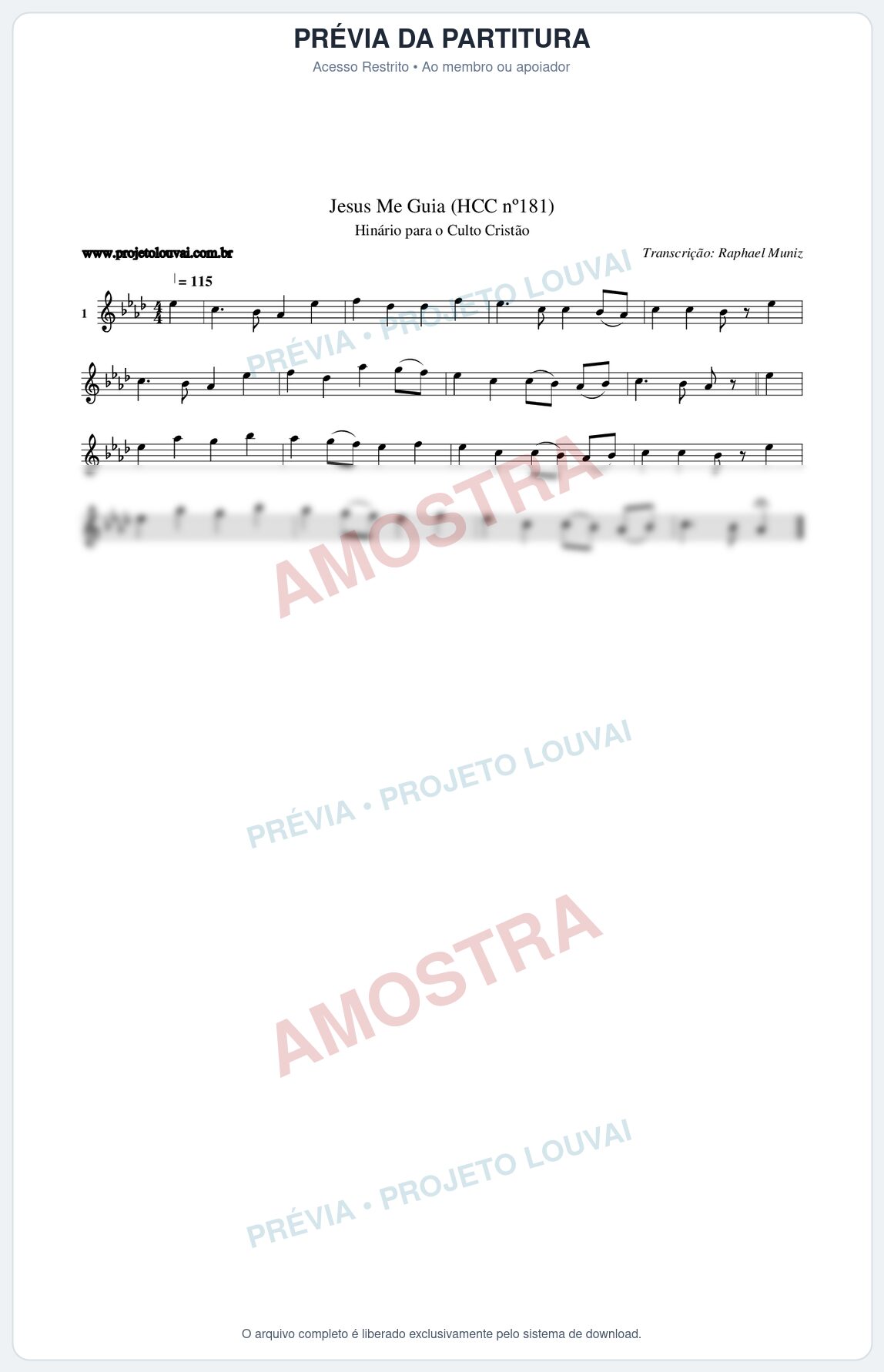 Prévia protegida da primeira página da partitura Partitura da música Jesus Me Guia (HCC nº181) - Hinário para o Culto Cristão - Tom Ab