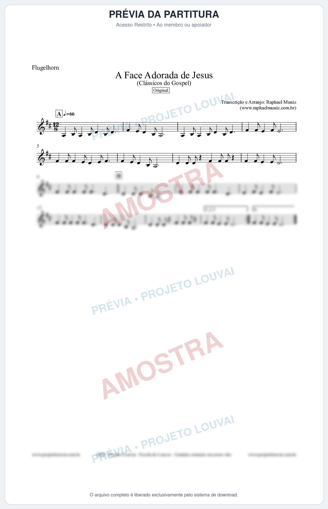 Prévia protegida da primeira página da partitura Partitura para Flugelhorn - A Face Adorada de Jesus - Harpa Cristã 304 (Tom C) - Clássicos do Gospel