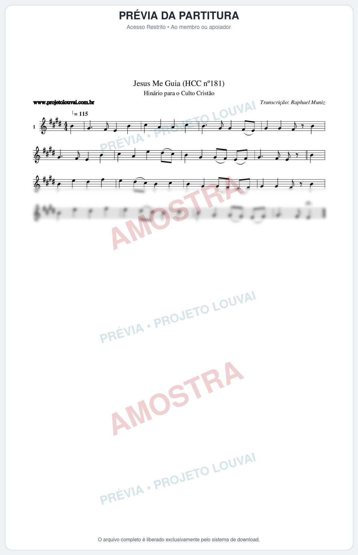 Prévia protegida da primeira página da partitura Partitura da música Jesus Me Guia (HCC nº181) - Hinário para o Culto Cristão - Tom E