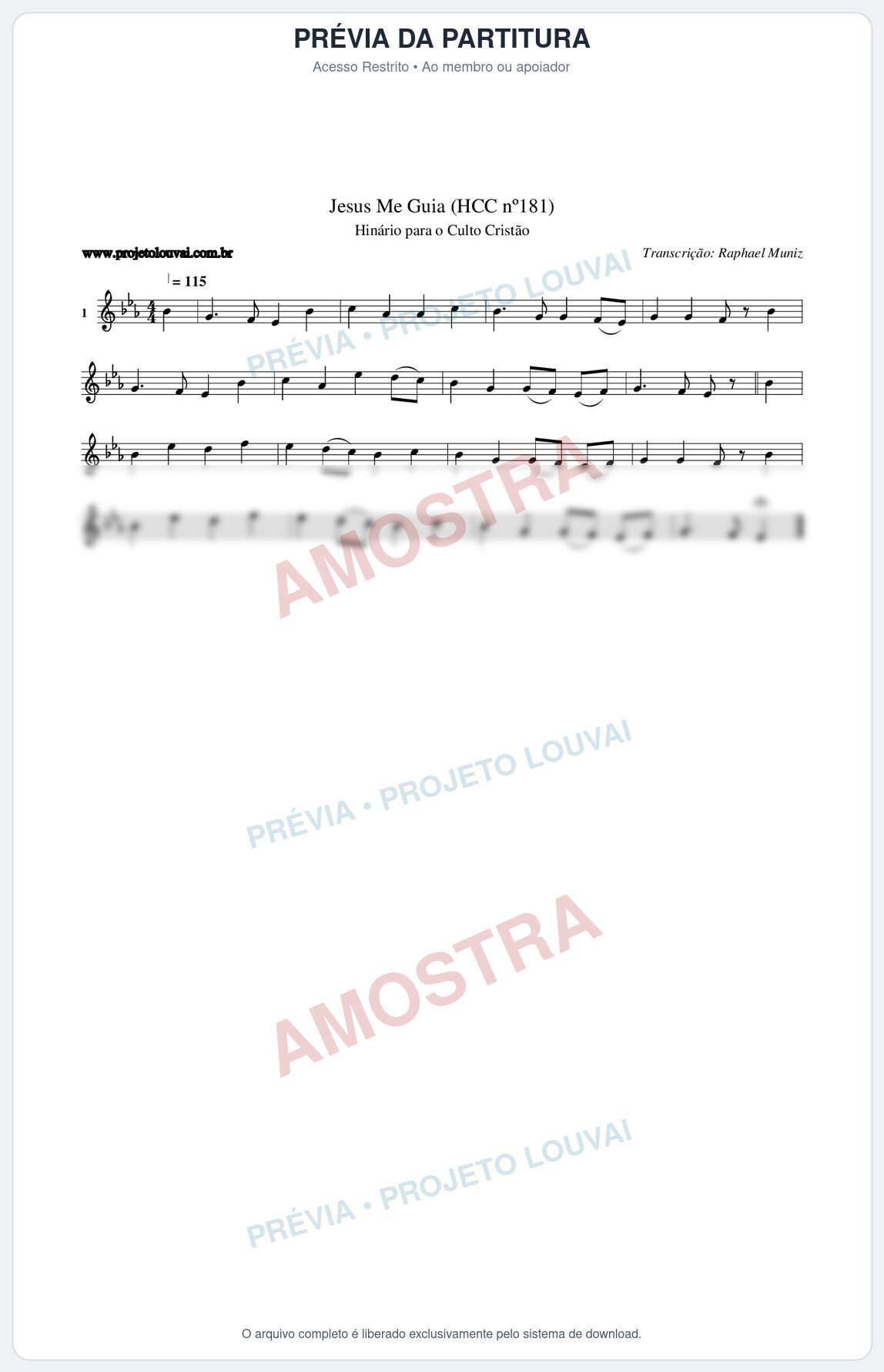 Prévia protegida da primeira página da partitura Partitura da música Jesus Me Guia (HCC nº181) - Hinário para o Culto Cristão - Tom Eb