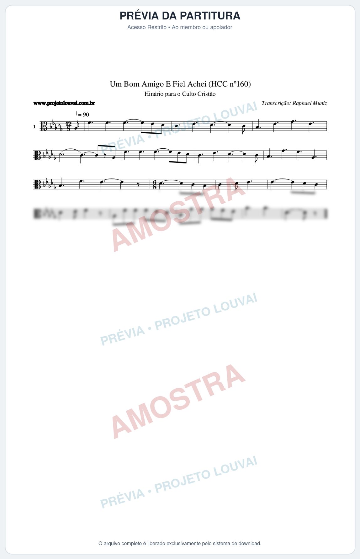 Prévia protegida da primeira página da partitura Partitura da música Um Bom Amigo E Fiel Achei (HCC nº160) - Hinário para o Culto Cristão - Tom Db