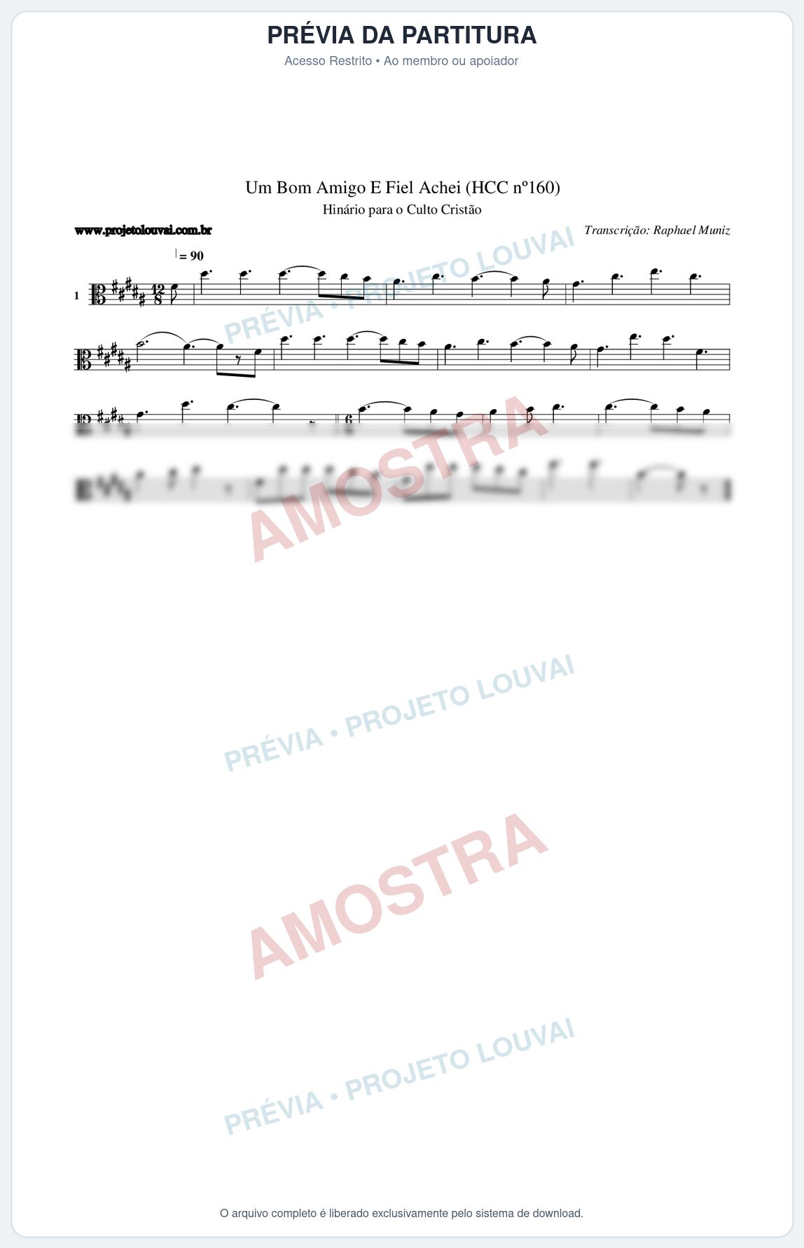 Prévia protegida da primeira página da partitura Partitura da música Um Bom Amigo E Fiel Achei (HCC nº160) - Hinário para o Culto Cristão - Tom B