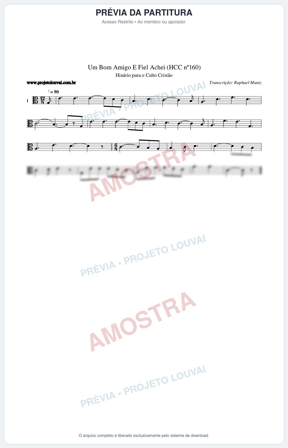 Prévia protegida da primeira página da partitura Partitura da música Um Bom Amigo E Fiel Achei (HCC nº160) - Hinário para o Culto Cristão - Tom C