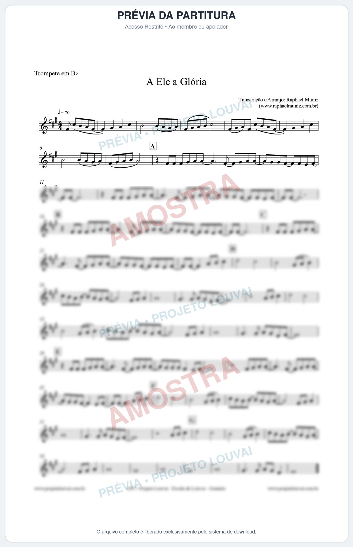 Prévia protegida da primeira página da partitura Partitura para Trompete - A Ele a Glória - Diante do Trono