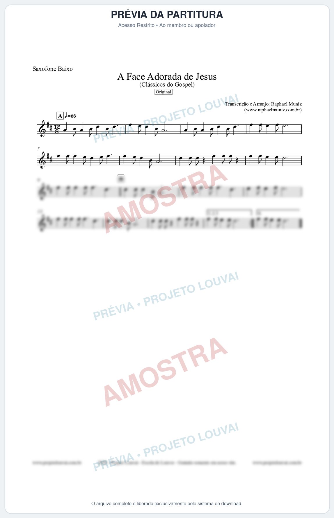 Prévia protegida da primeira página da partitura Partitura para Saxofone Baixo - A Face Adorada de Jesus - Harpa Cristã 304 (Tom C) - Clássicos do Gospel
