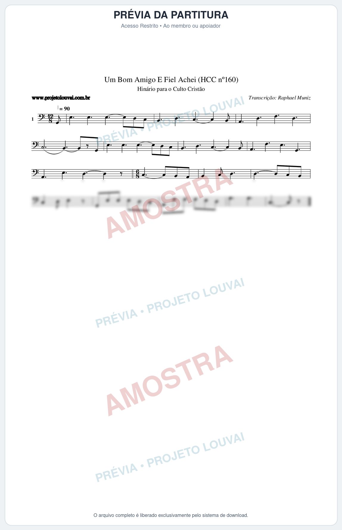 Prévia protegida da primeira página da partitura Partitura da música Um Bom Amigo E Fiel Achei (HCC nº160) - Hinário para o Culto Cristão - Tom C