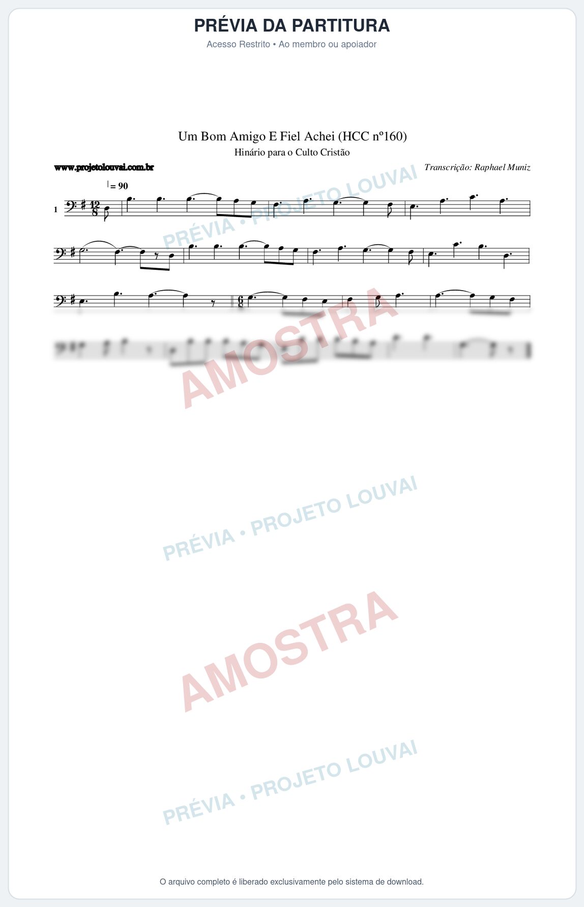 Prévia protegida da primeira página da partitura Partitura da música Um Bom Amigo E Fiel Achei (HCC nº160) - Hinário para o Culto Cristão - Tom G