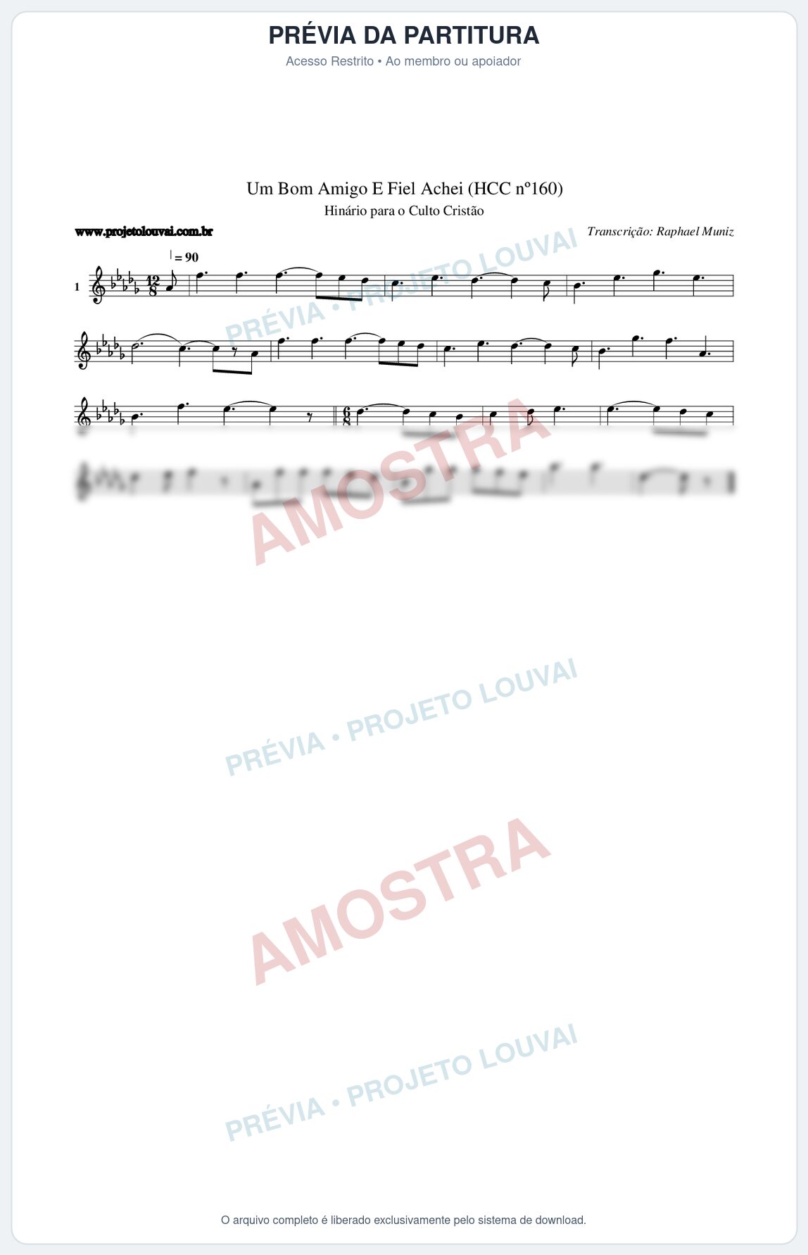 Prévia protegida da primeira página da partitura Partitura da música Um Bom Amigo E Fiel Achei (HCC nº160) - Hinário para o Culto Cristão - Tom Db