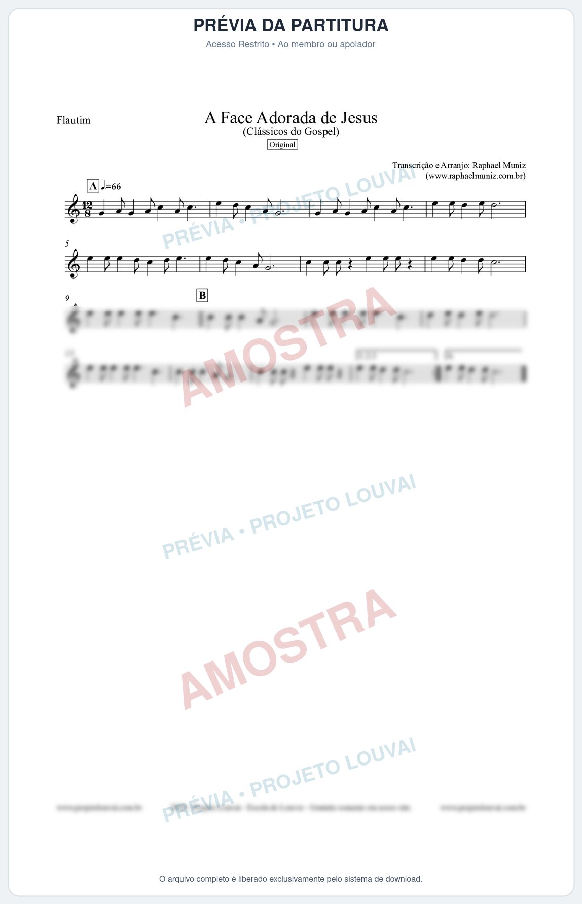 Prévia protegida da primeira página da partitura Partitura para Flautim - A Face Adorada de Jesus - Harpa Cristã 304 (Tom C) - Clássicos do Gospel