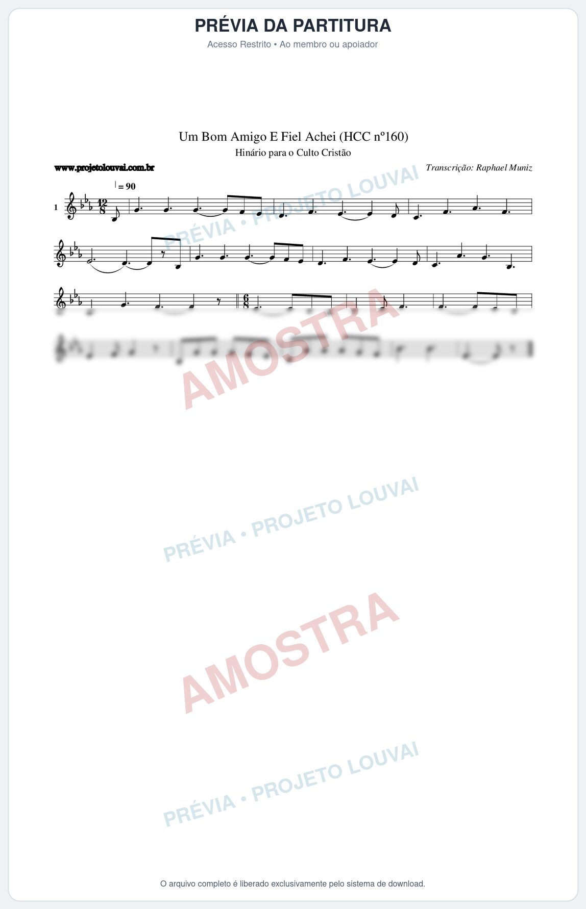 Prévia protegida da primeira página da partitura Partitura da música Um Bom Amigo E Fiel Achei (HCC nº160) - Hinário para o Culto Cristão - Tom Eb