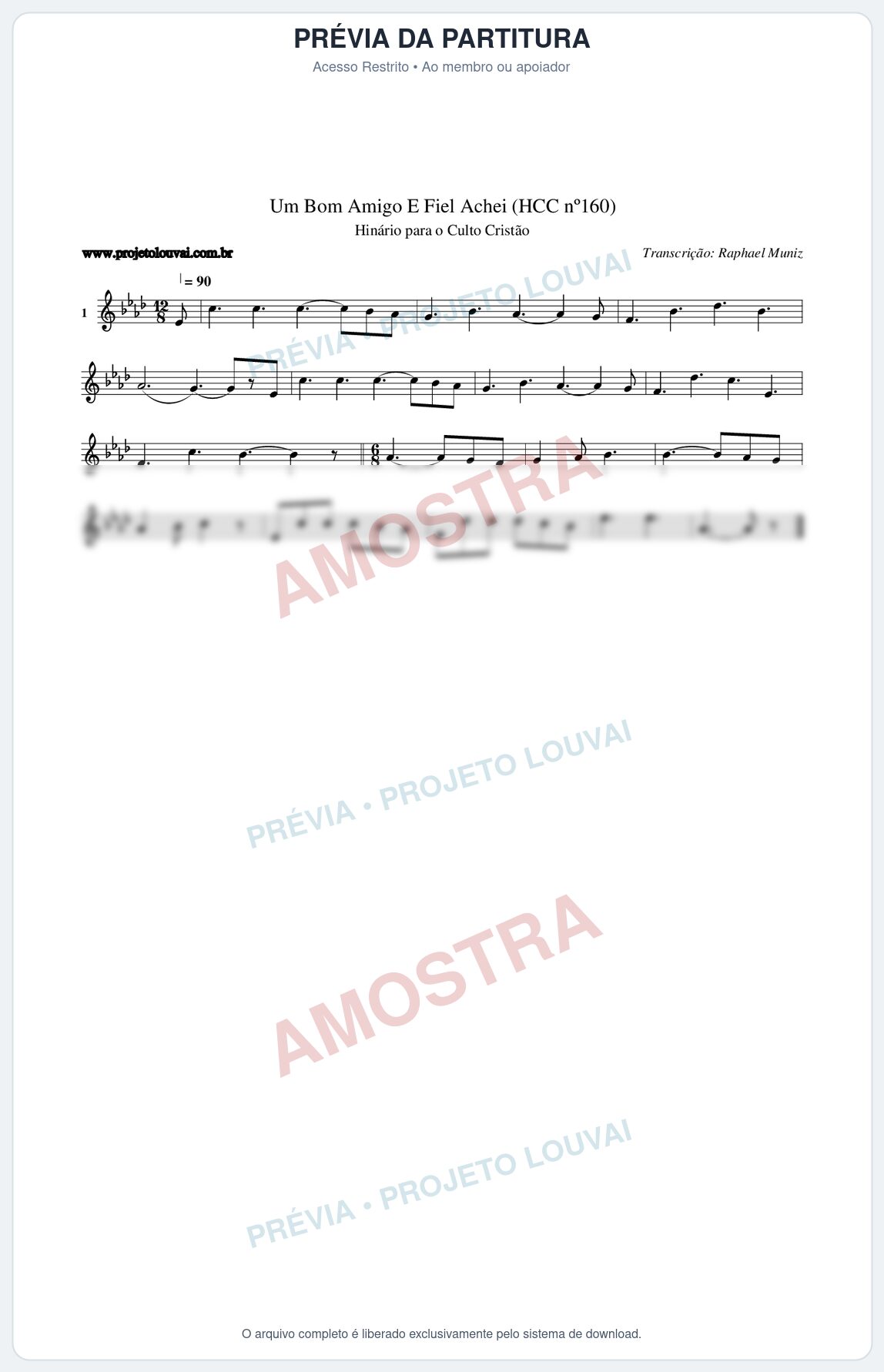 Prévia protegida da primeira página da partitura Partitura da música Um Bom Amigo E Fiel Achei (HCC nº160) - Hinário para o Culto Cristão - Tom Ab