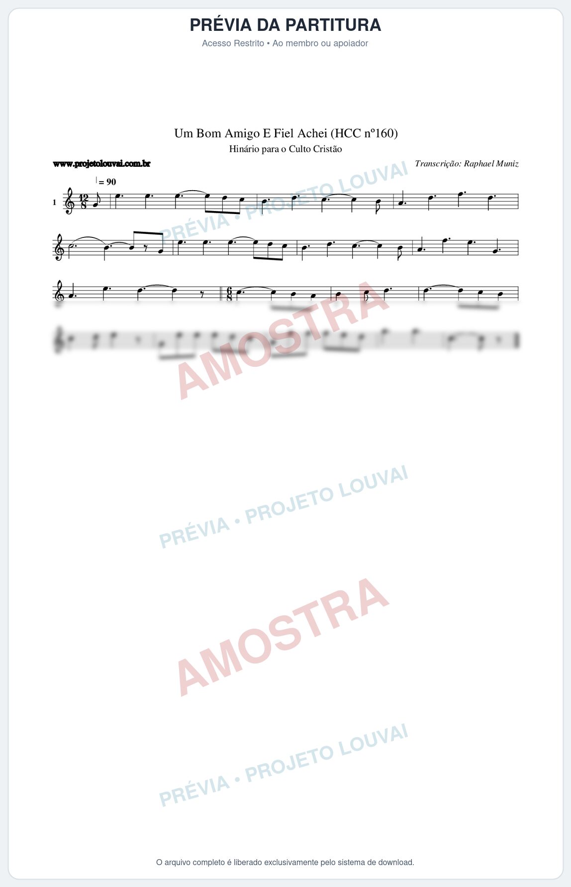 Prévia protegida da primeira página da partitura Partitura da música Um Bom Amigo E Fiel Achei (HCC nº160) - Hinário para o Culto Cristão - Tom C