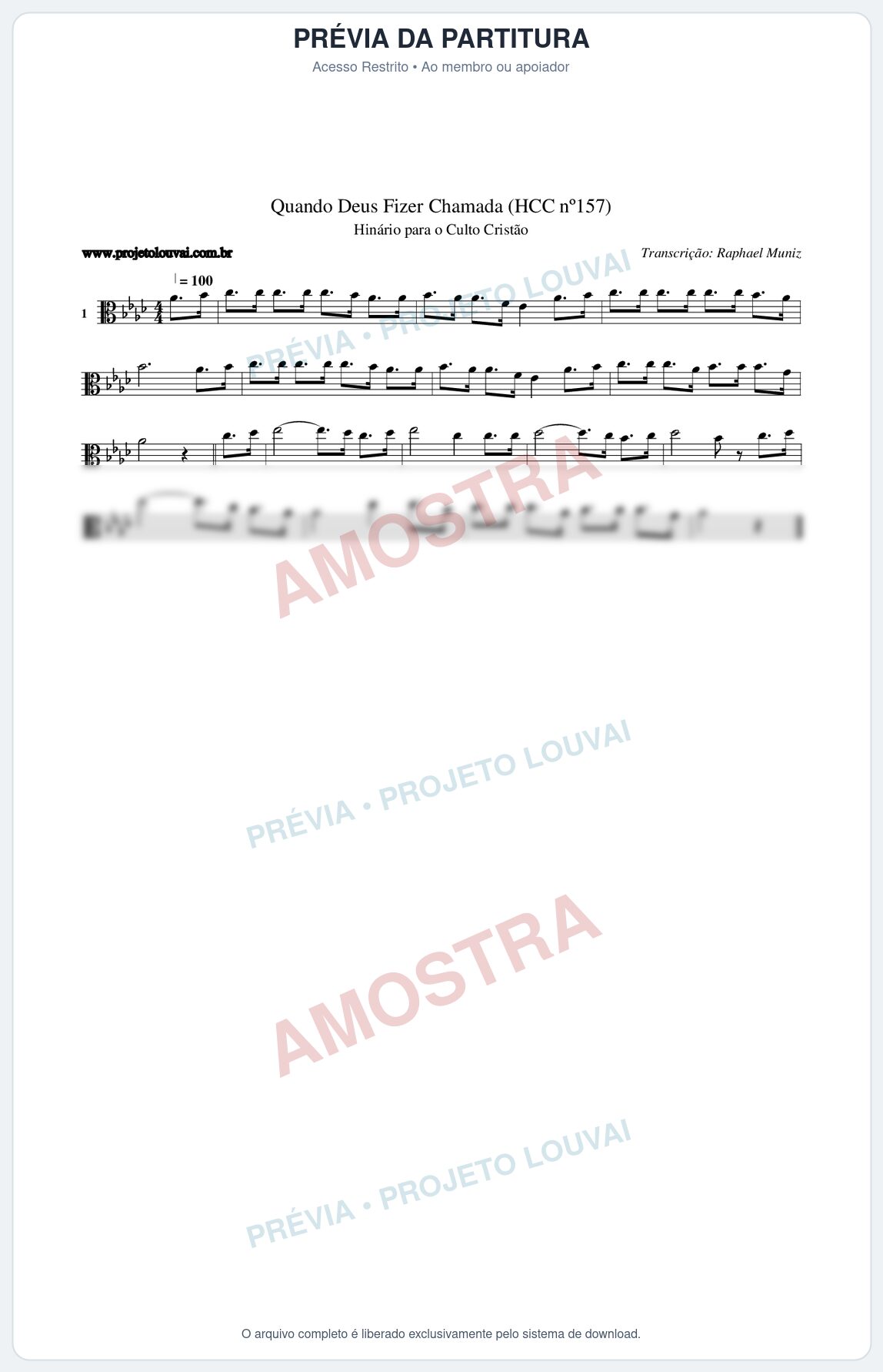 Prévia protegida da primeira página da partitura Partitura da música Quando Deus Fizer Chamada (HCC nº157) - Hinário para o Culto Cristão - Tom Ab