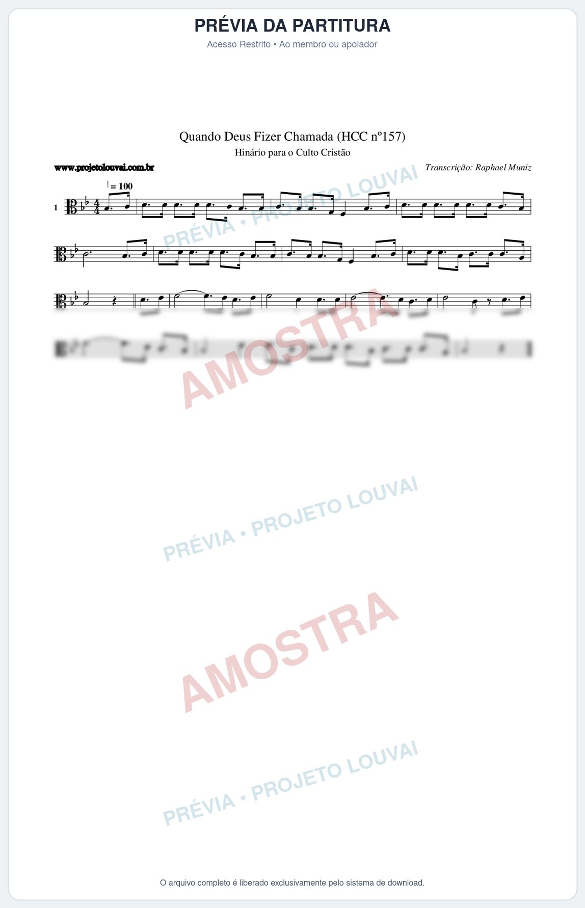 Prévia protegida da primeira página da partitura Partitura da música Quando Deus Fizer Chamada (HCC nº157) - Hinário para o Culto Cristão - Tom Bb
