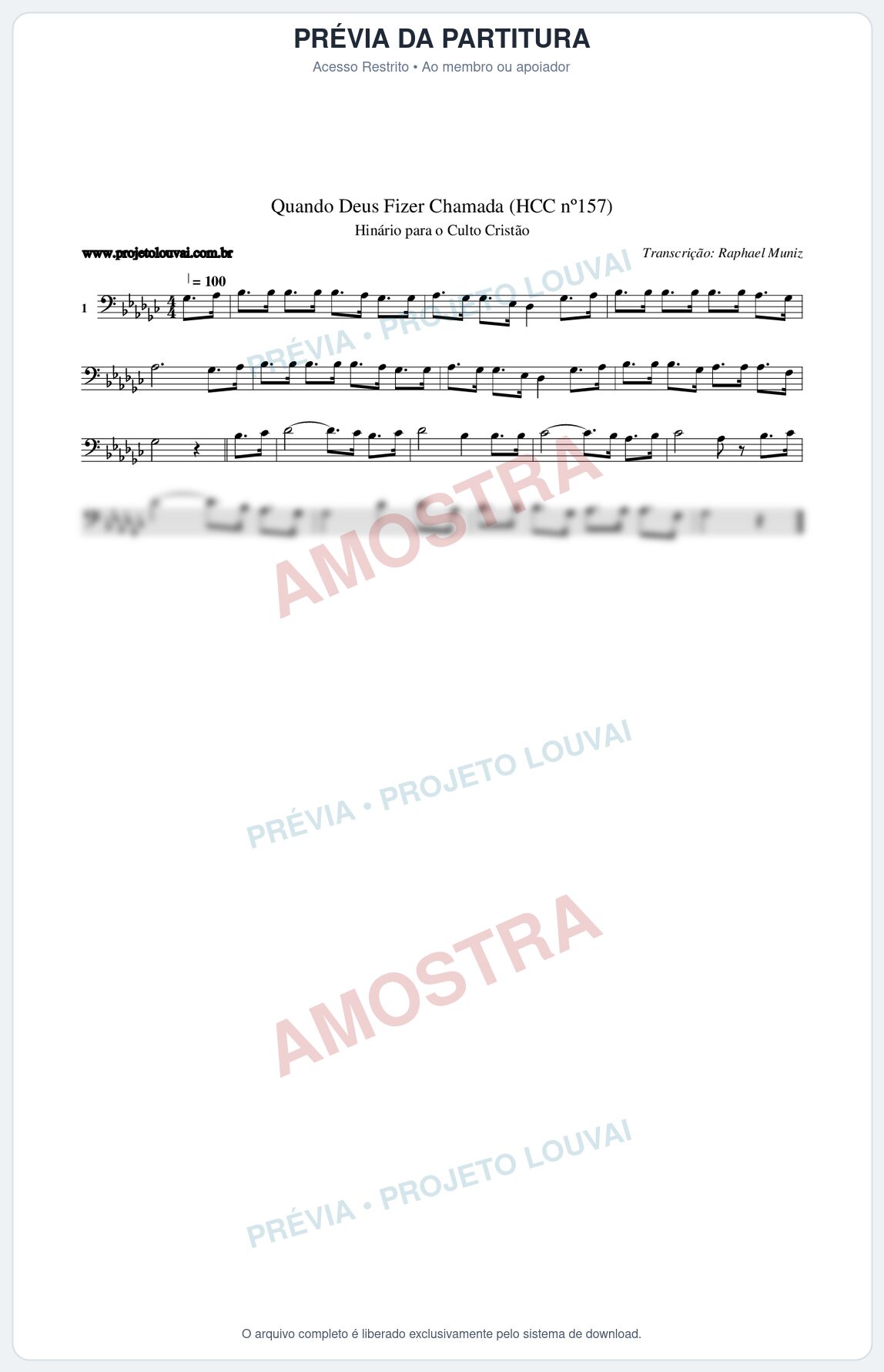 Prévia protegida da primeira página da partitura Partitura da música Quando Deus Fizer Chamada (HCC nº157) - Hinário para o Culto Cristão - Tom Gb