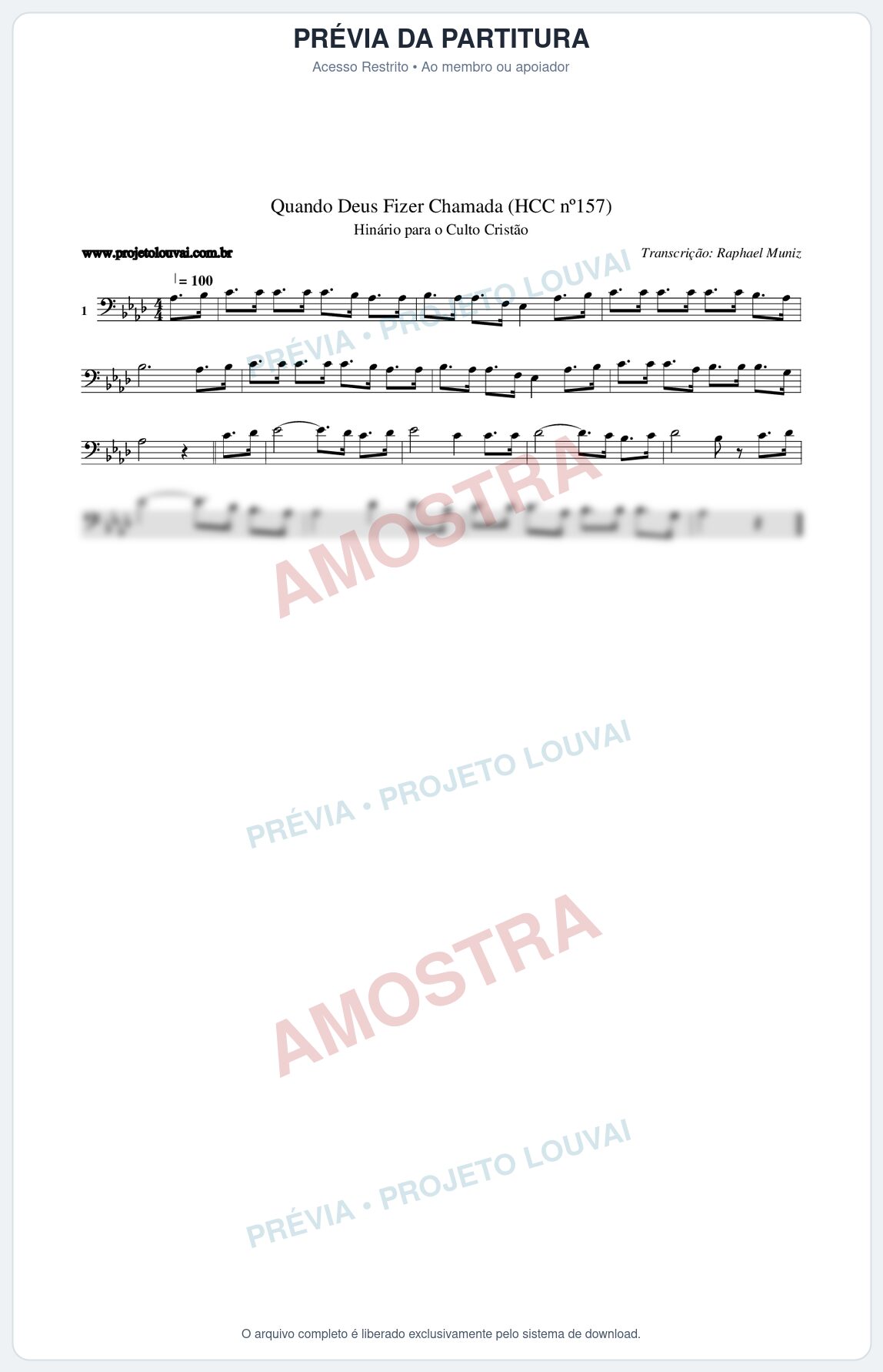 Prévia protegida da primeira página da partitura Partitura da música Quando Deus Fizer Chamada (HCC nº157) - Hinário para o Culto Cristão - Tom Ab