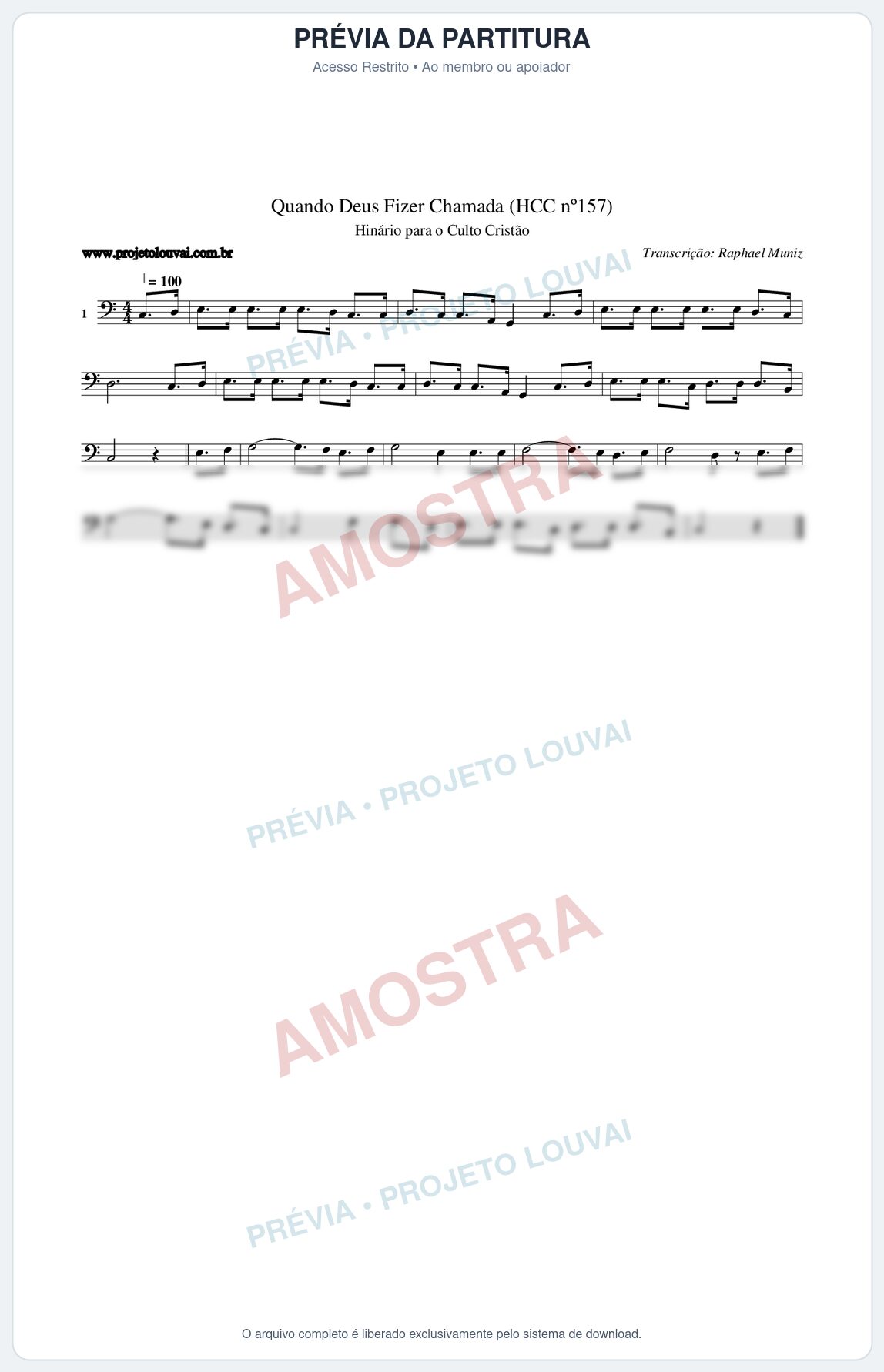 Prévia protegida da primeira página da partitura Partitura da música Quando Deus Fizer Chamada (HCC nº157) - Hinário para o Culto Cristão - Tom C