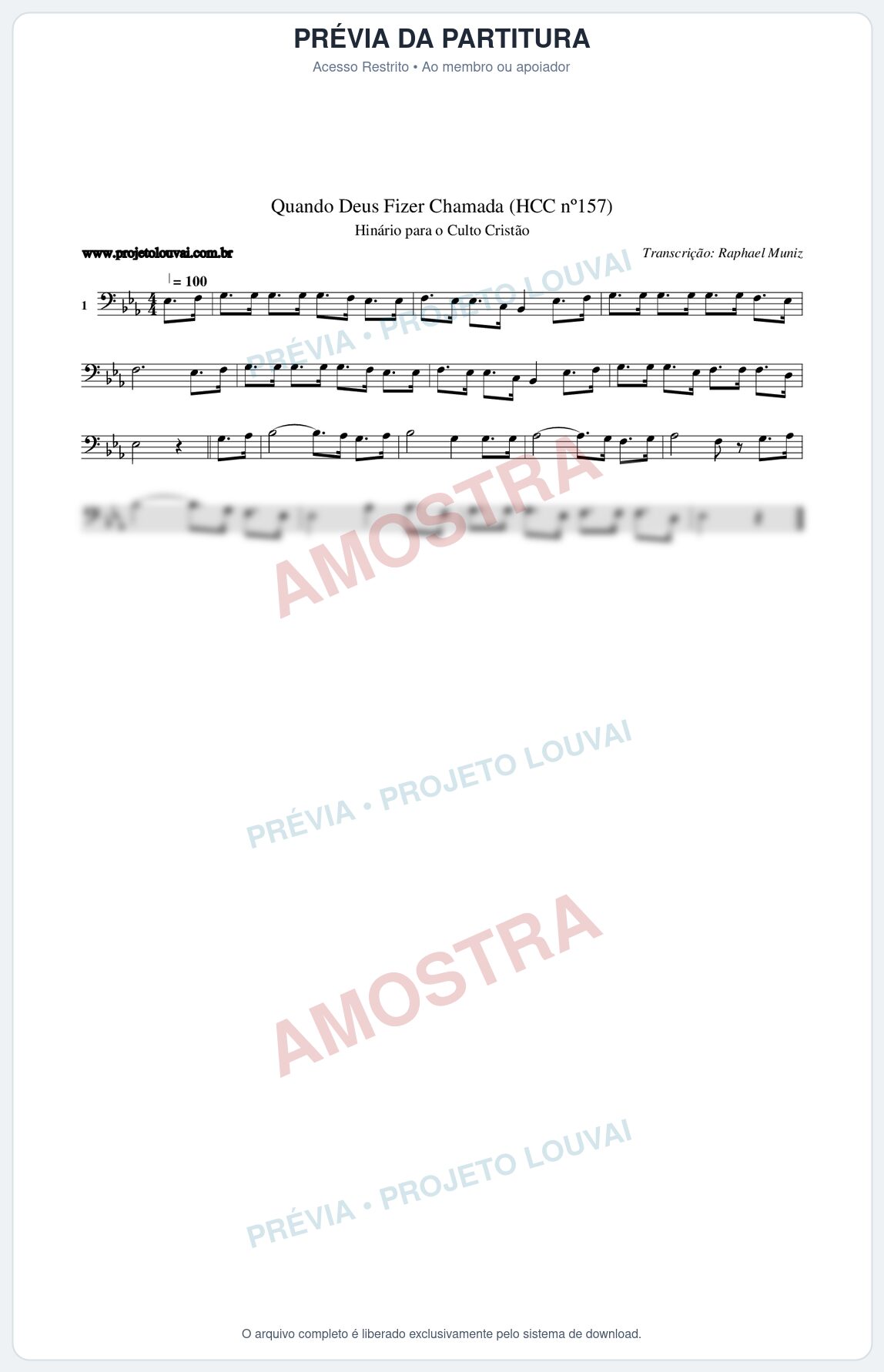 Prévia protegida da primeira página da partitura Partitura da música Quando Deus Fizer Chamada (HCC nº157) - Hinário para o Culto Cristão - Tom Eb