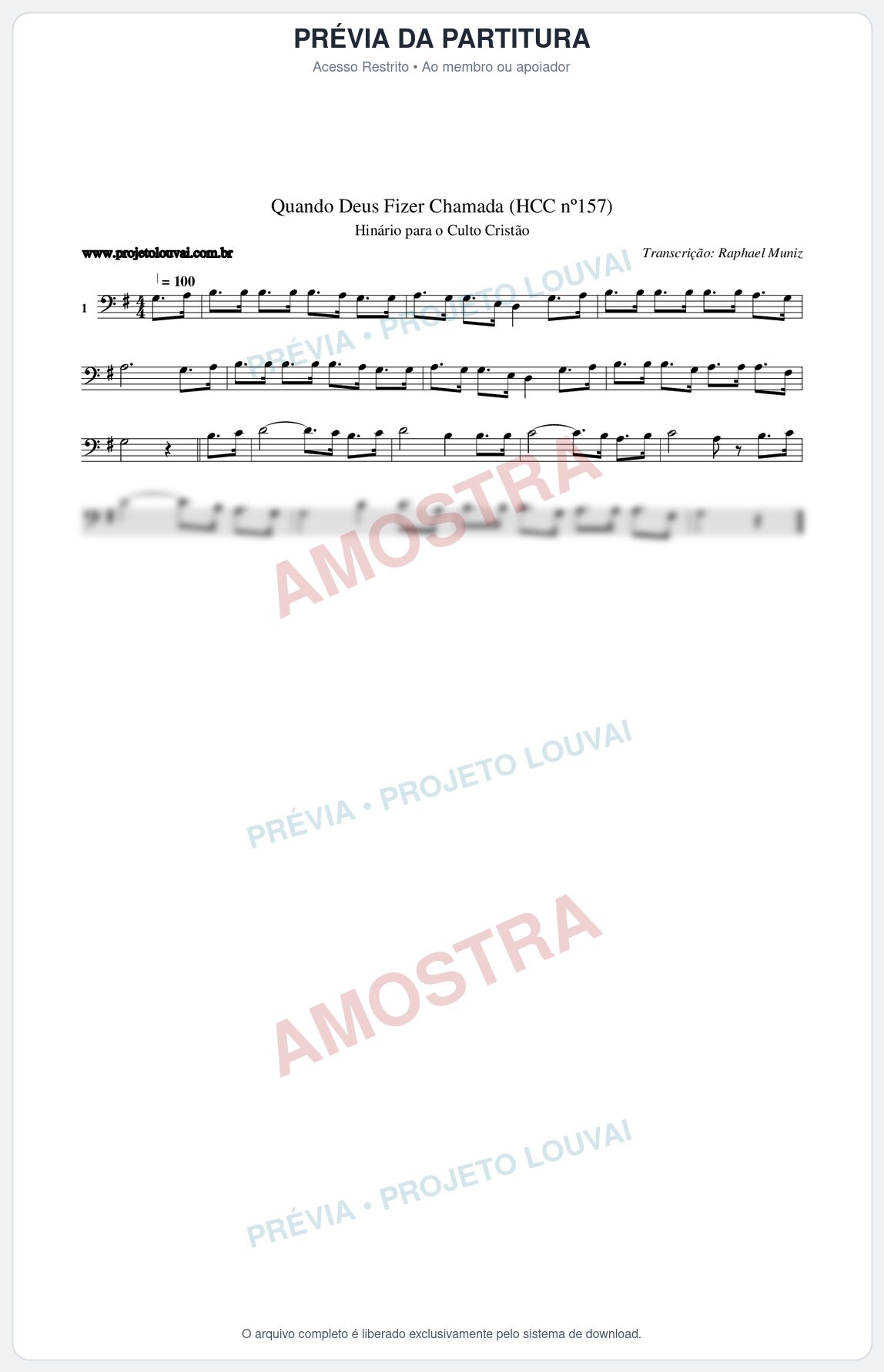 Prévia protegida da primeira página da partitura Partitura da música Quando Deus Fizer Chamada (HCC nº157) - Hinário para o Culto Cristão - Tom G