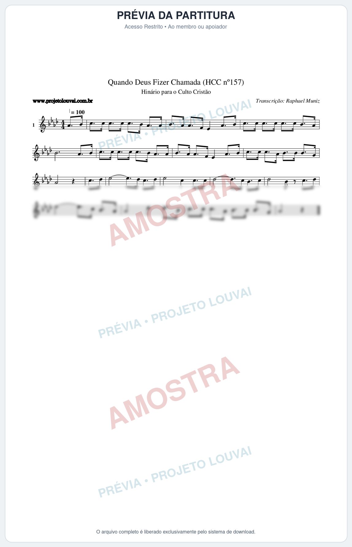 Prévia protegida da primeira página da partitura Partitura da música Quando Deus Fizer Chamada (HCC nº157) - Hinário para o Culto Cristão - Tom Ab