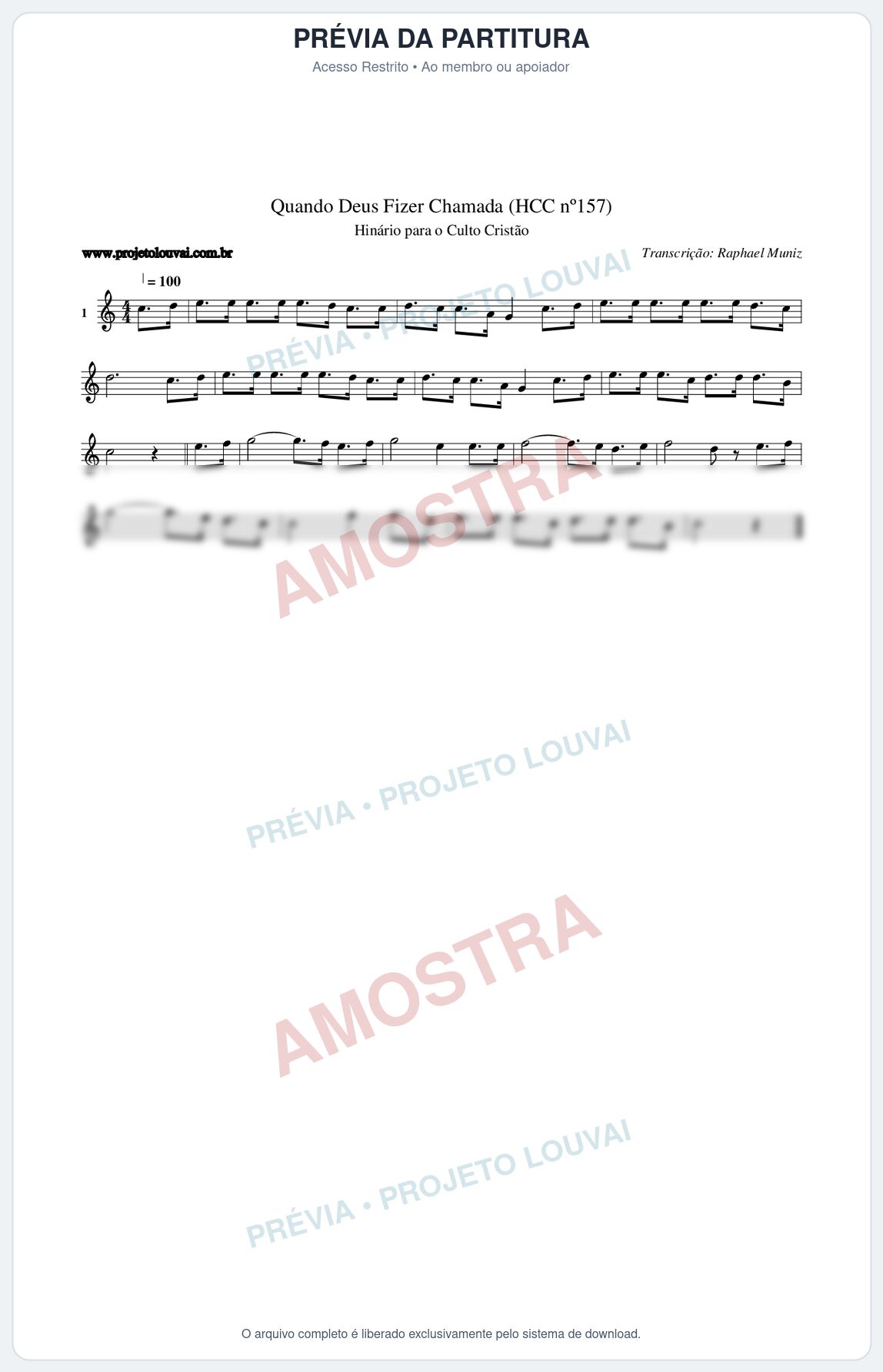 Prévia protegida da primeira página da partitura Partitura da música Quando Deus Fizer Chamada (HCC nº157) - Hinário para o Culto Cristão - Tom C