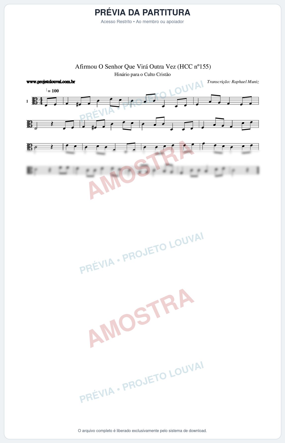 Prévia protegida da primeira página da partitura Partitura da música Afirmou O Senhor Que Virá Outra Vez (HCC nº155) - Hinário para o Culto Cristão - Tom C