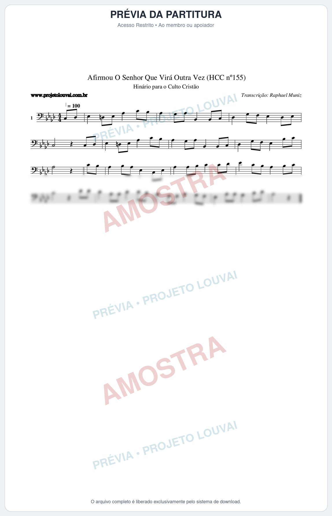 Prévia protegida da primeira página da partitura Partitura da música Afirmou O Senhor Que Virá Outra Vez (HCC nº155) - Hinário para o Culto Cristão - Tom Ab