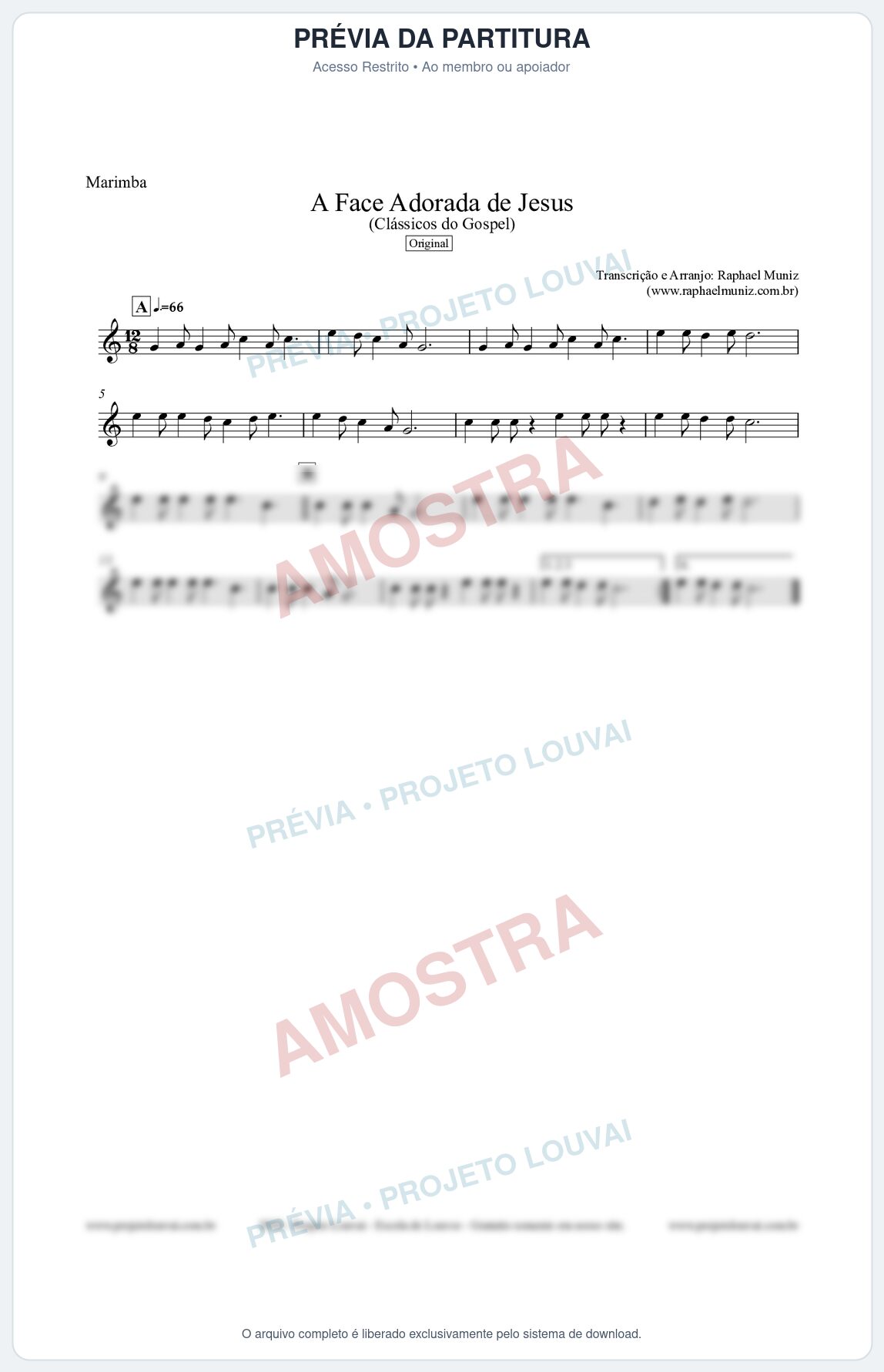 Prévia protegida da primeira página da partitura Partitura para Marimba - A Face Adorada de Jesus - Harpa Cristã 304 (Tom C) - Clássicos do Gospel