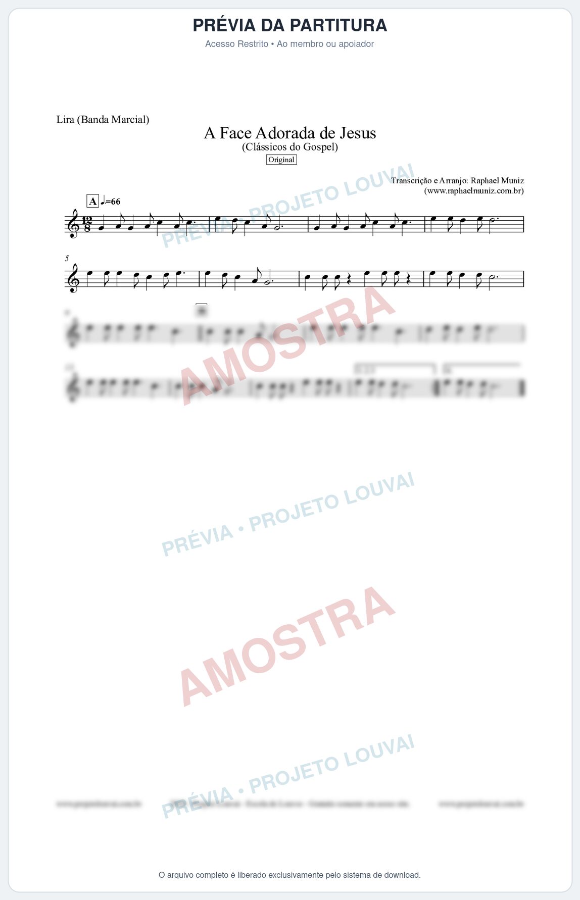 Prévia protegida da primeira página da partitura Partitura para Lira (Banda Marcial) - A Face Adorada de Jesus - Harpa Cristã 304 (Tom C) - Clássicos do Gospel