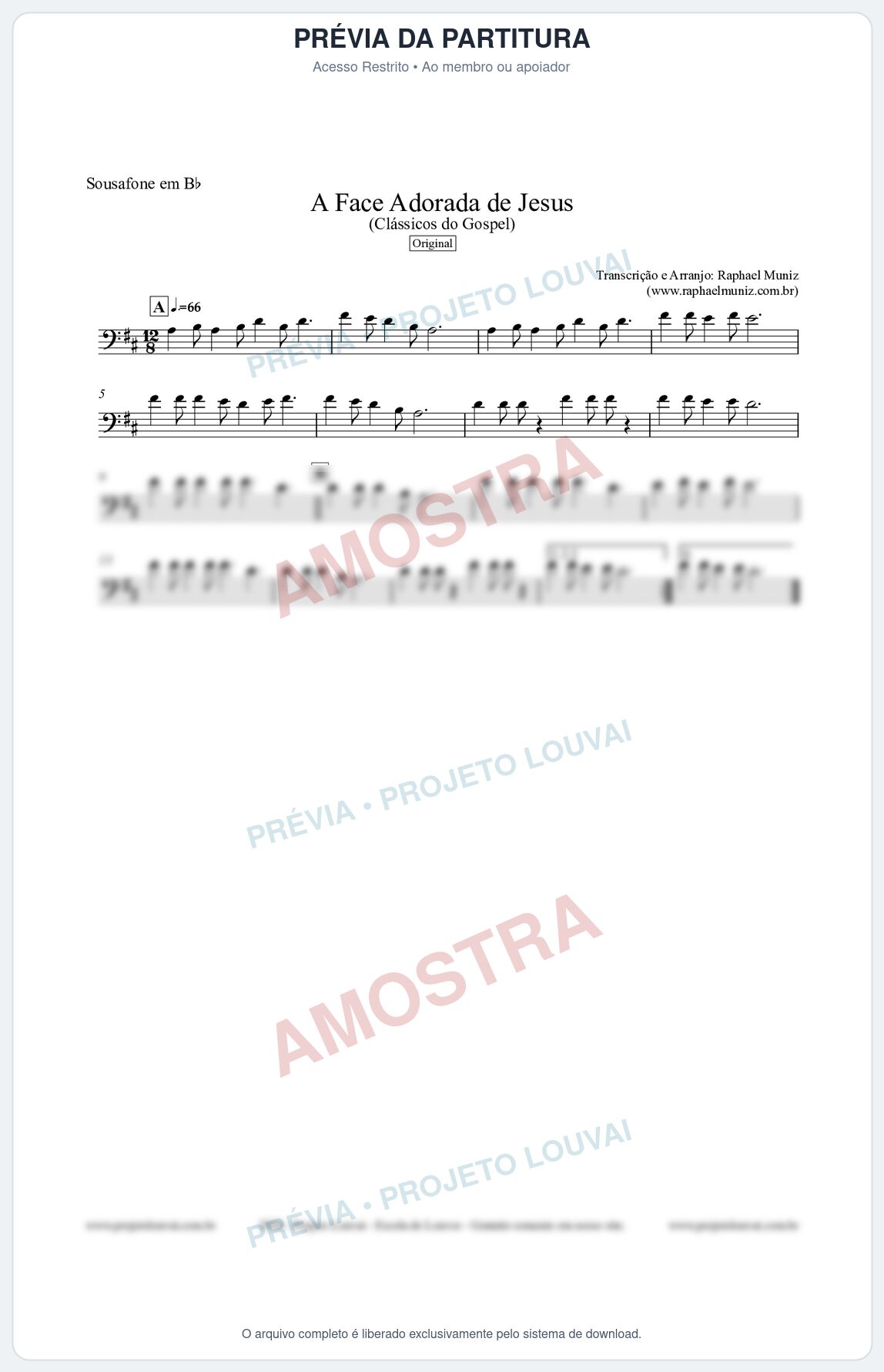 Prévia protegida da primeira página da partitura Partitura para Sousafone em Bb - A Face Adorada de Jesus - Harpa Cristã 304 (Tom C) - Clássicos do Gospel