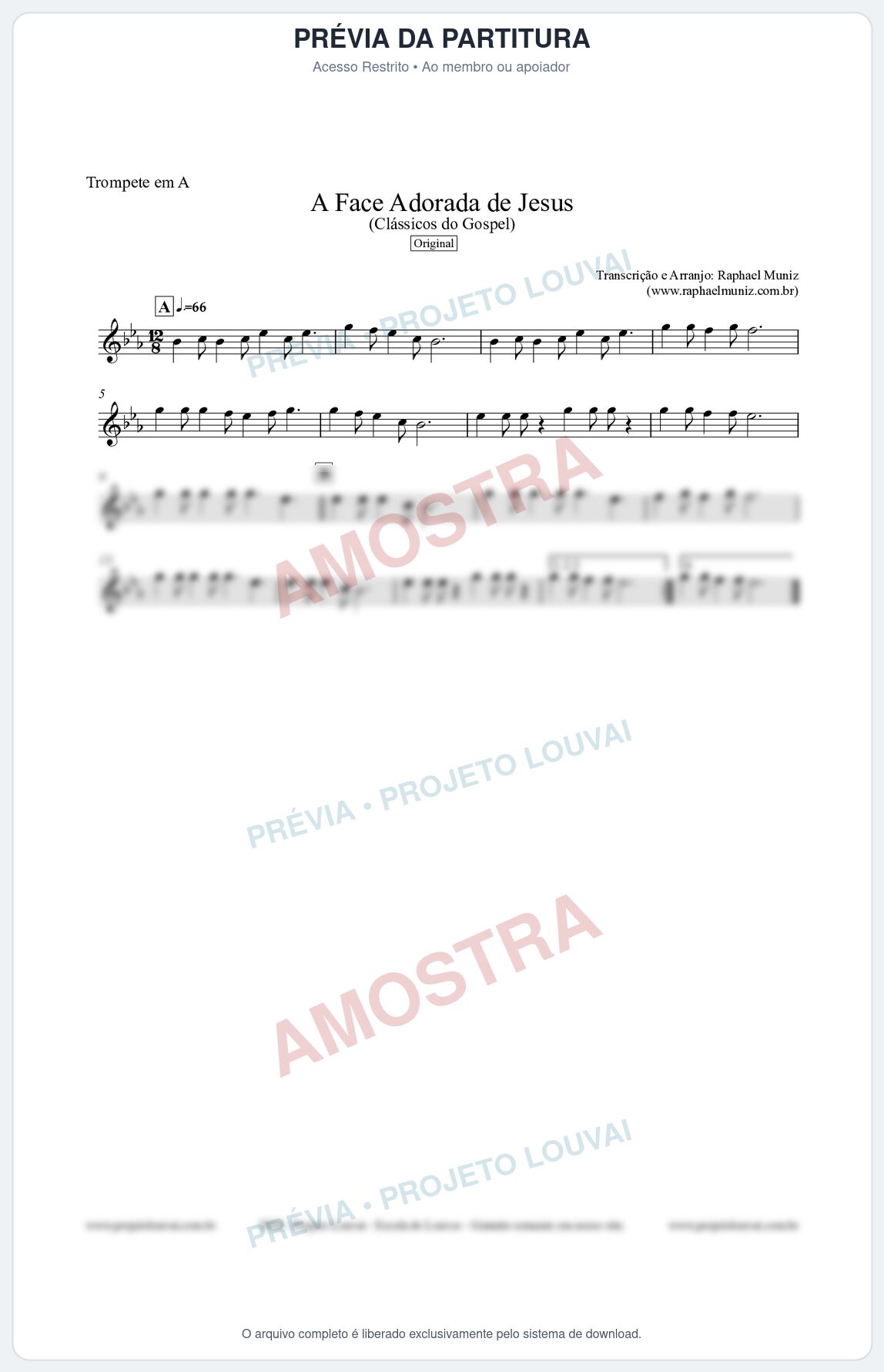 Prévia protegida da primeira página da partitura Partitura para Trompete em A - A Face Adorada de Jesus - Harpa Cristã 304 (Tom C) - Clássicos do Gospel
