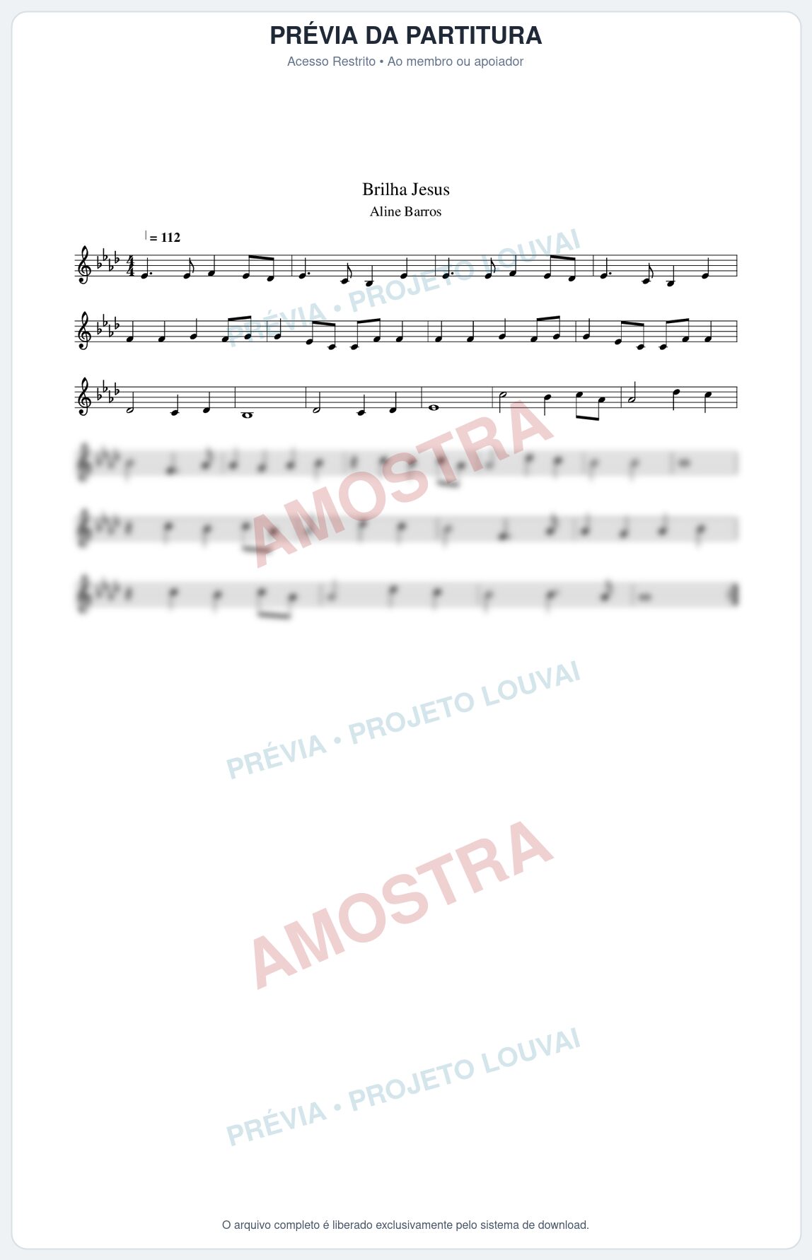 Prévia protegida da primeira página da partitura Partitura da música Brilha Jesus - Aline Barros - Tom Ab