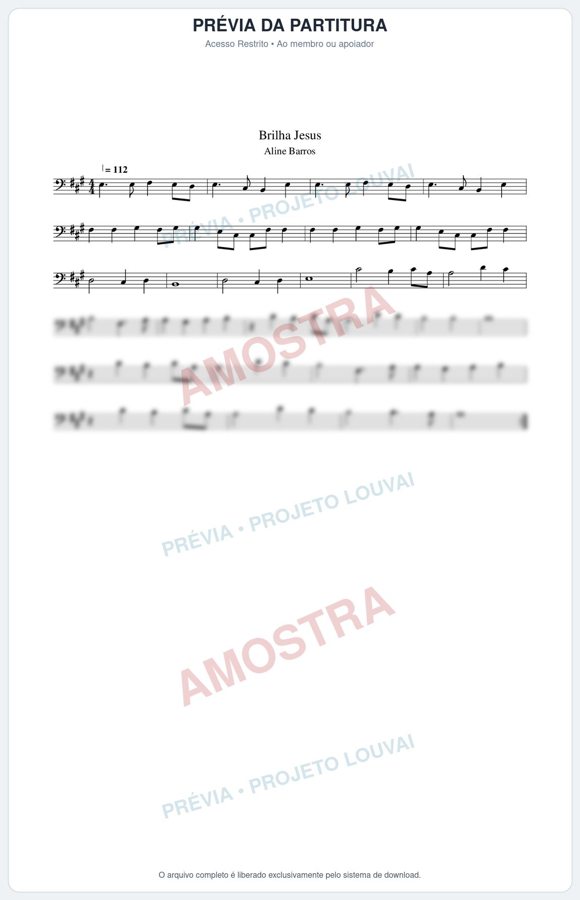 Prévia protegida da primeira página da partitura Partitura da música Brilha Jesus - Aline Barros - Tom A