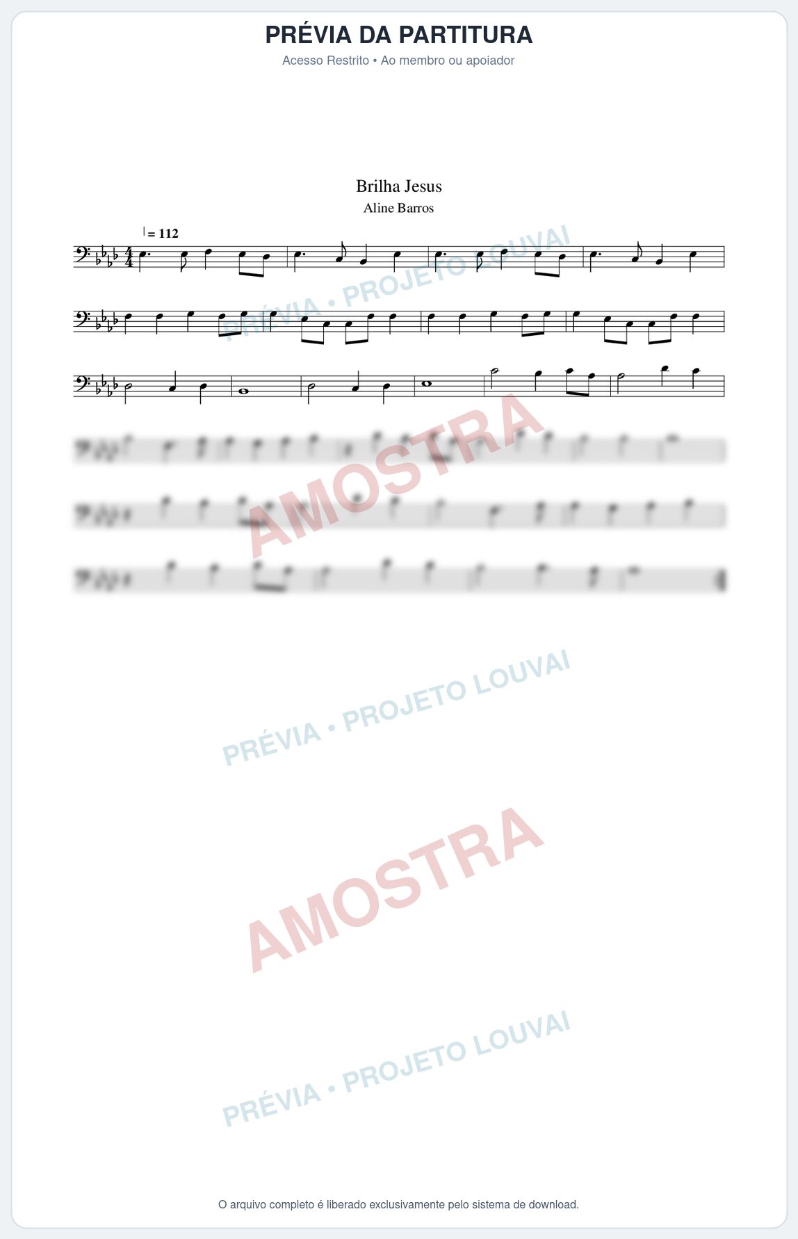 Prévia protegida da primeira página da partitura Partitura da música Brilha Jesus - Aline Barros - Tom Ab