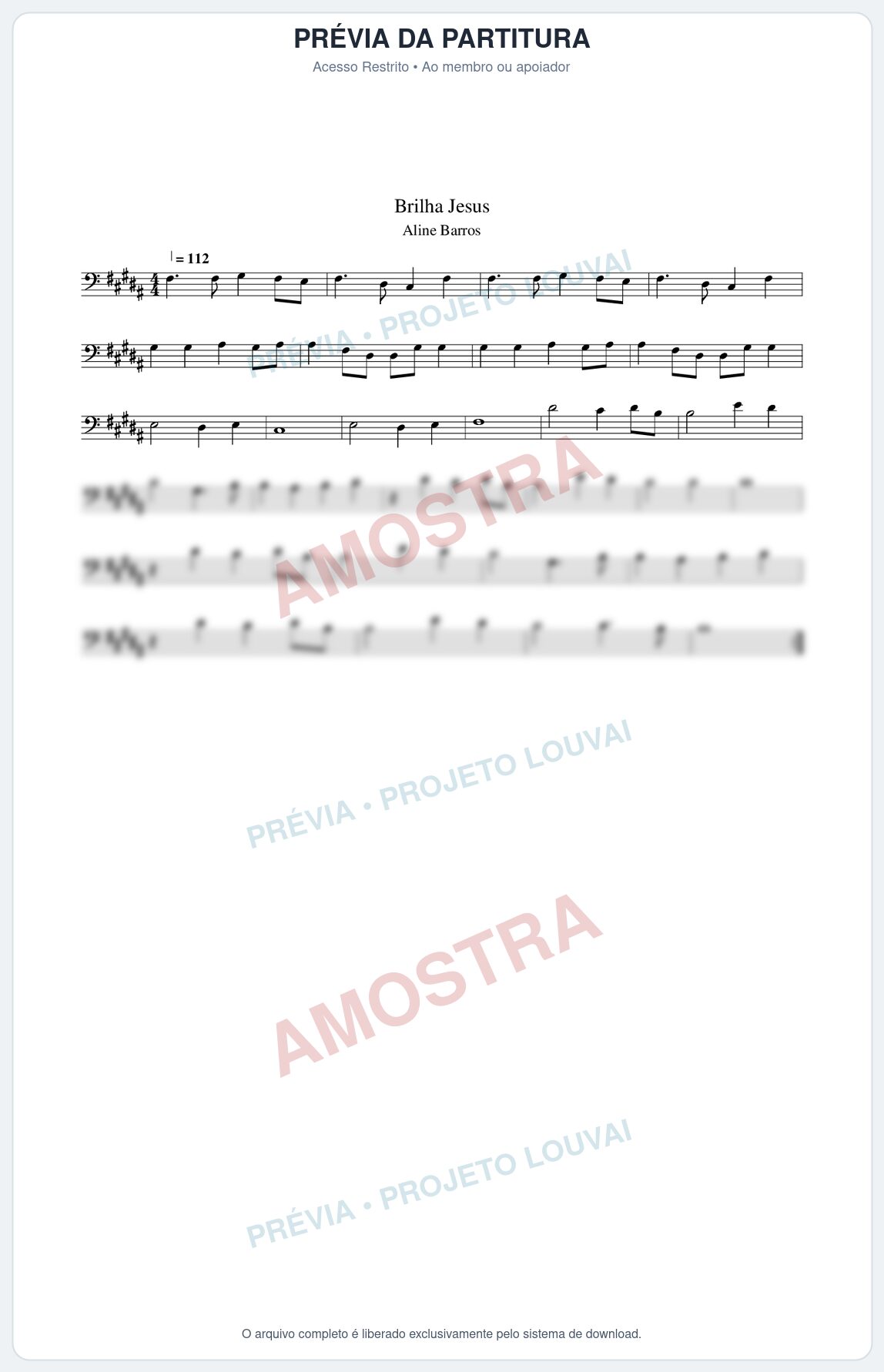 Prévia protegida da primeira página da partitura Partitura da música Brilha Jesus - Aline Barros - Tom B
