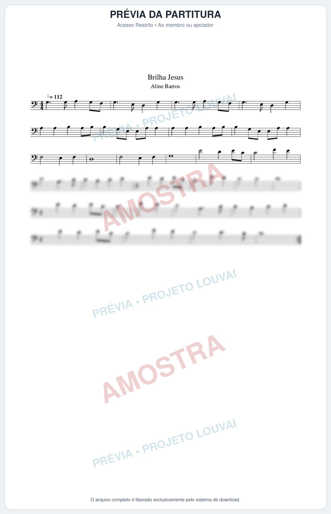 Prévia protegida da primeira página da partitura Partitura da música Brilha Jesus - Aline Barros - Tom C