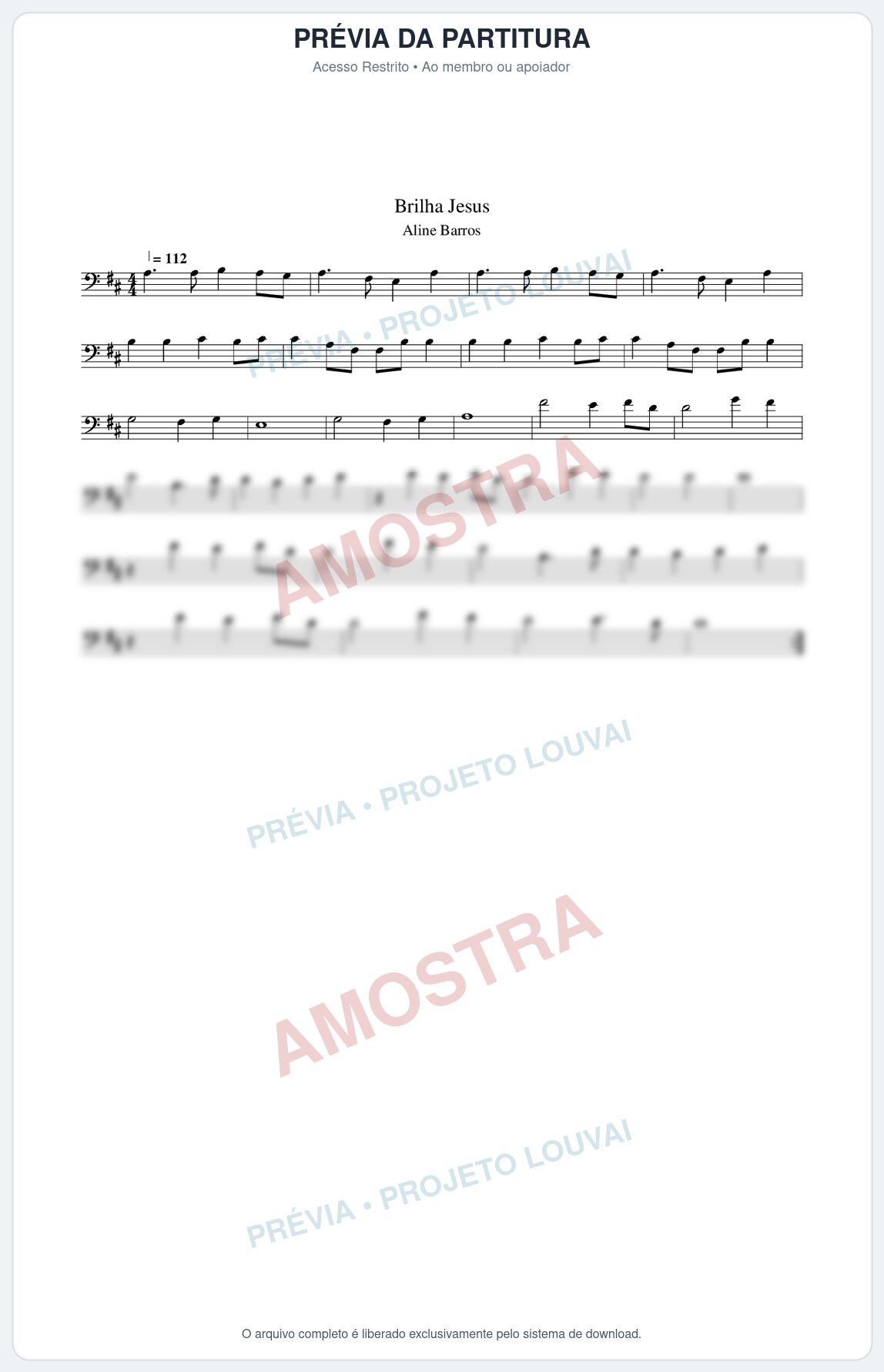 Prévia protegida da primeira página da partitura Partitura da música Brilha Jesus - Aline Barros - Tom D