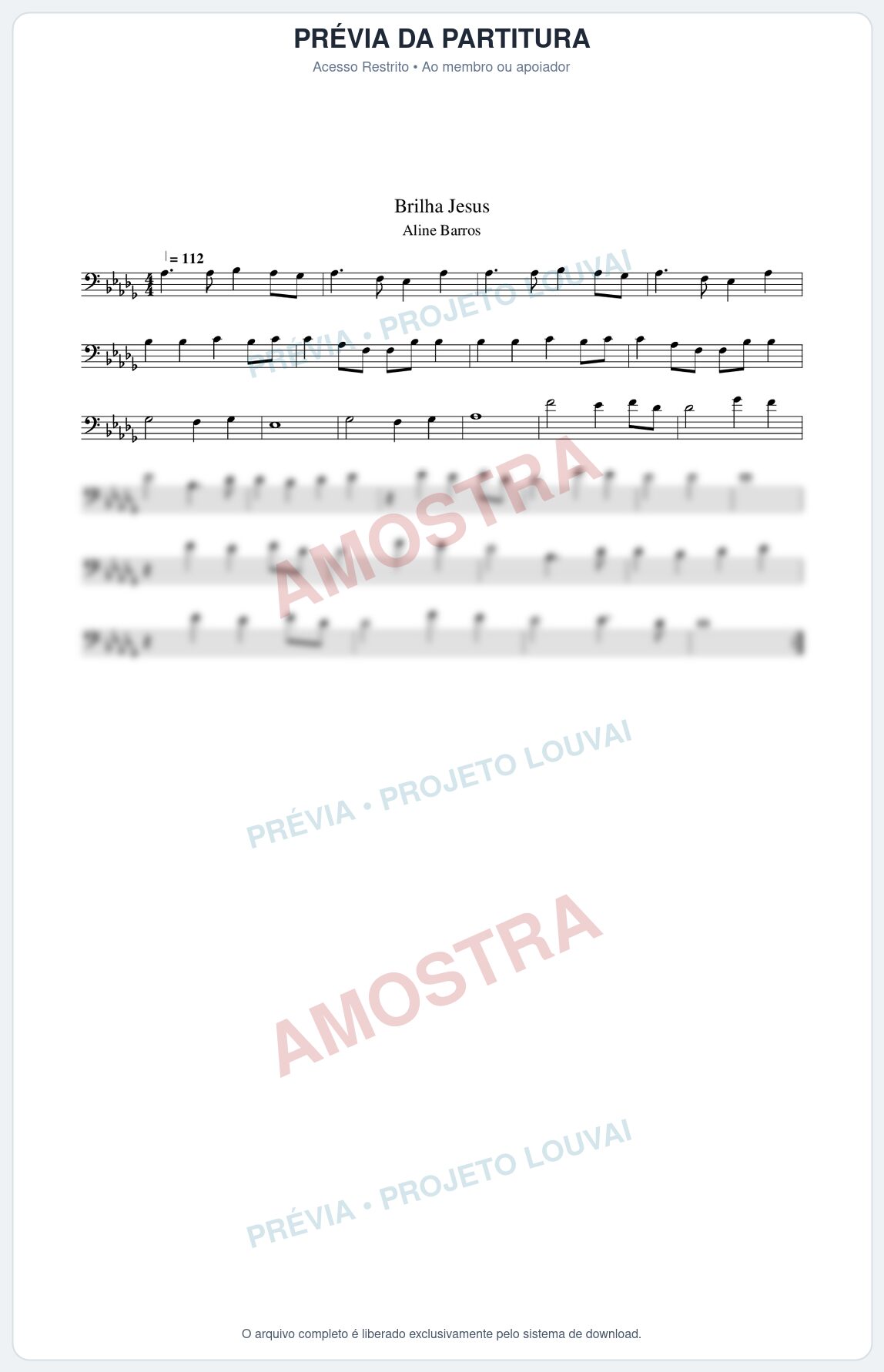 Prévia protegida da primeira página da partitura Partitura da música Brilha Jesus - Aline Barros - Tom Db