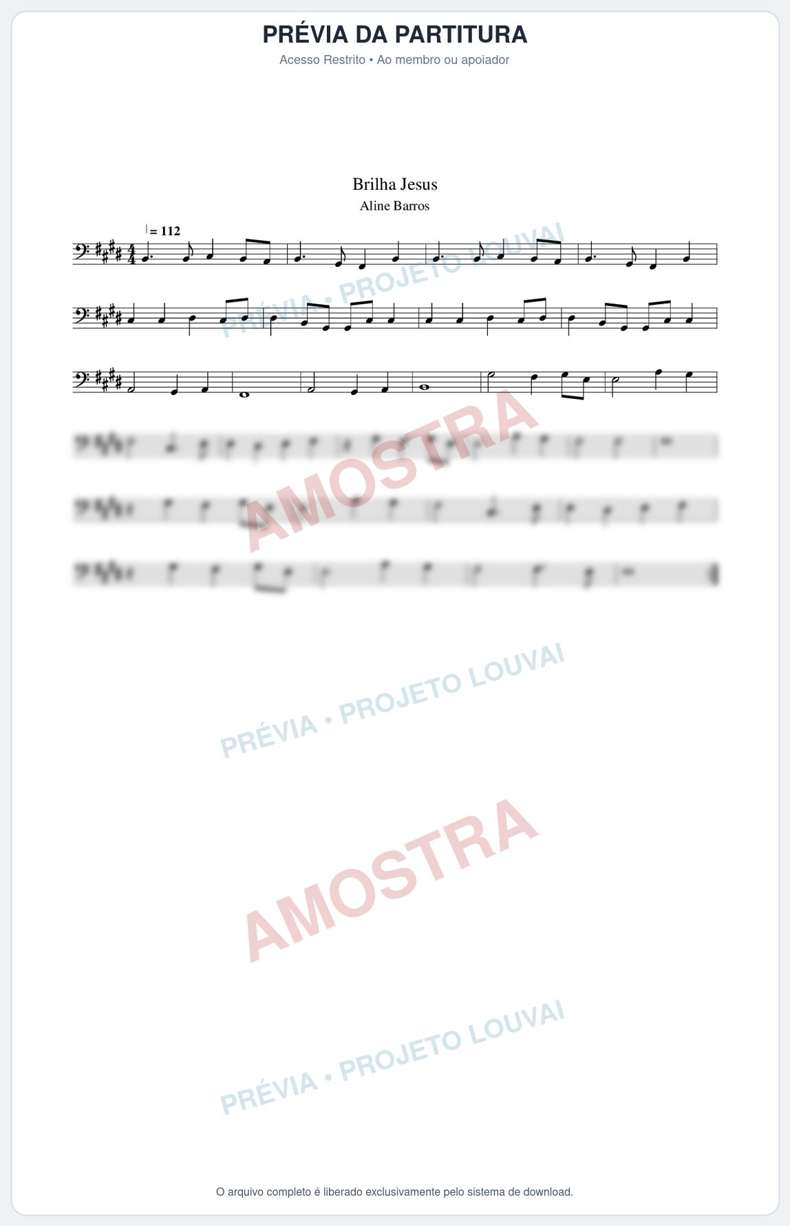 Prévia protegida da primeira página da partitura Partitura da música Brilha Jesus - Aline Barros - Tom E