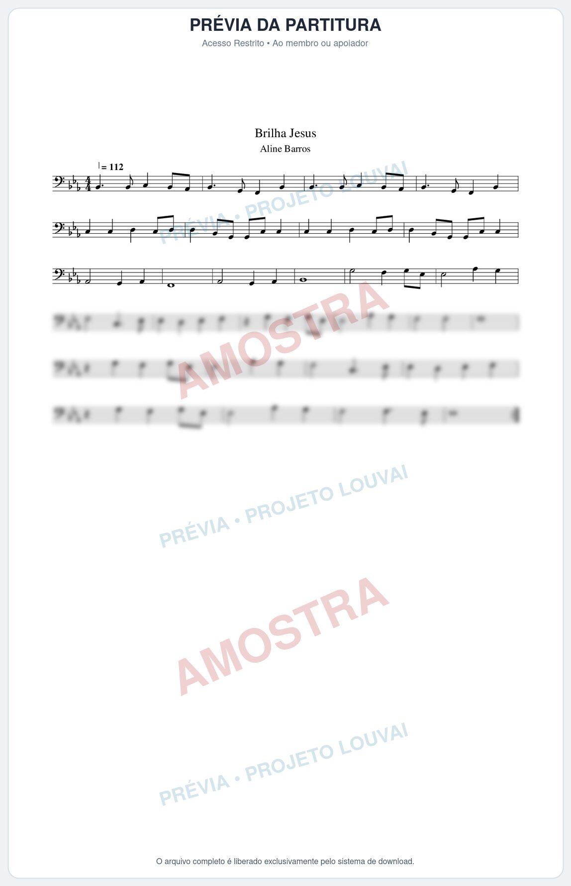 Prévia protegida da primeira página da partitura Partitura da música Brilha Jesus - Aline Barros - Tom Eb