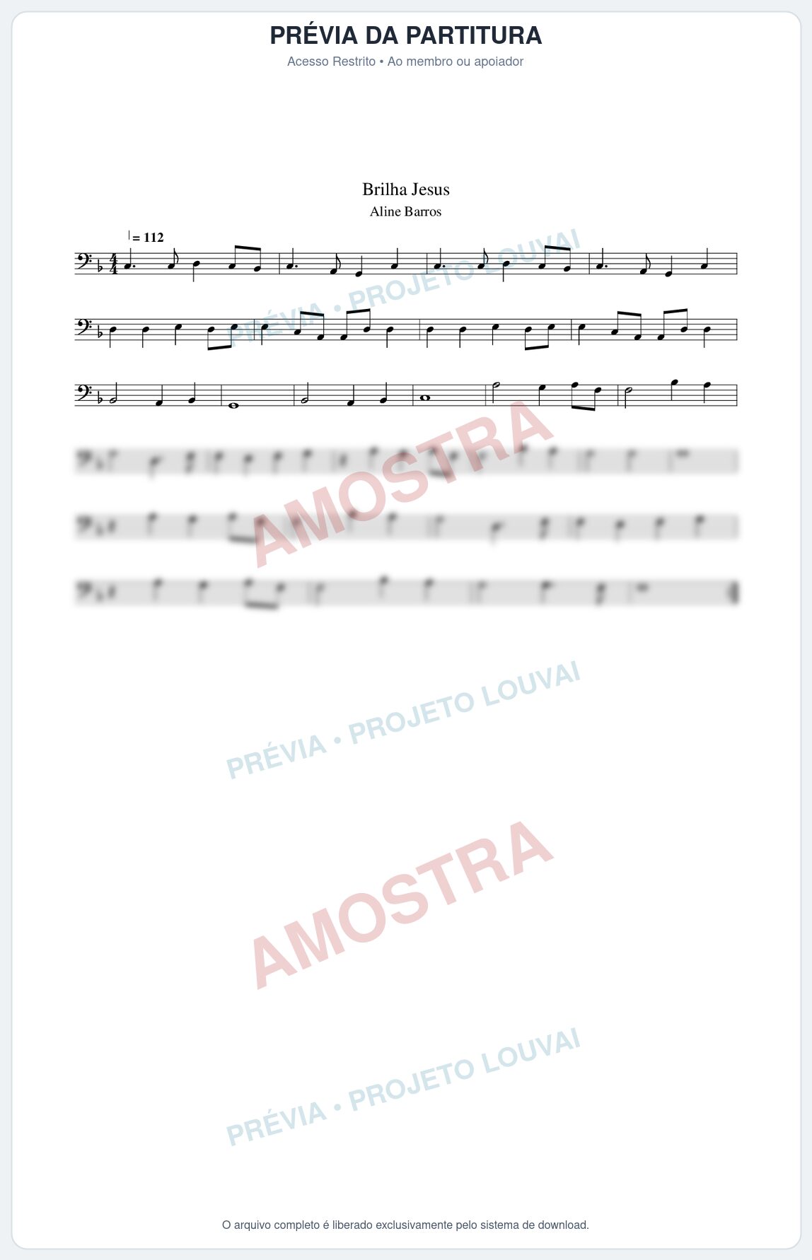 Prévia protegida da primeira página da partitura Partitura da música Brilha Jesus - Aline Barros - Tom F