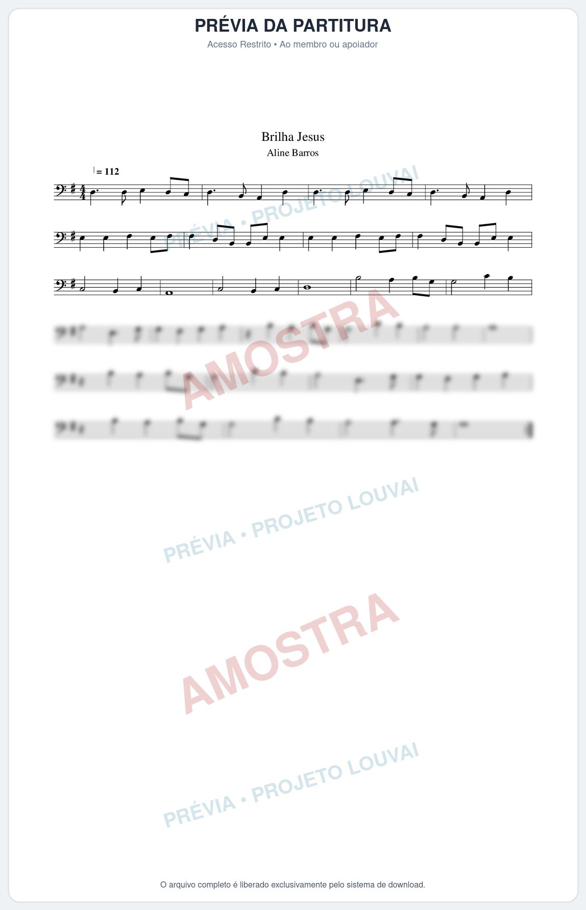 Prévia protegida da primeira página da partitura Partitura da música Brilha Jesus - Aline Barros - Tom G