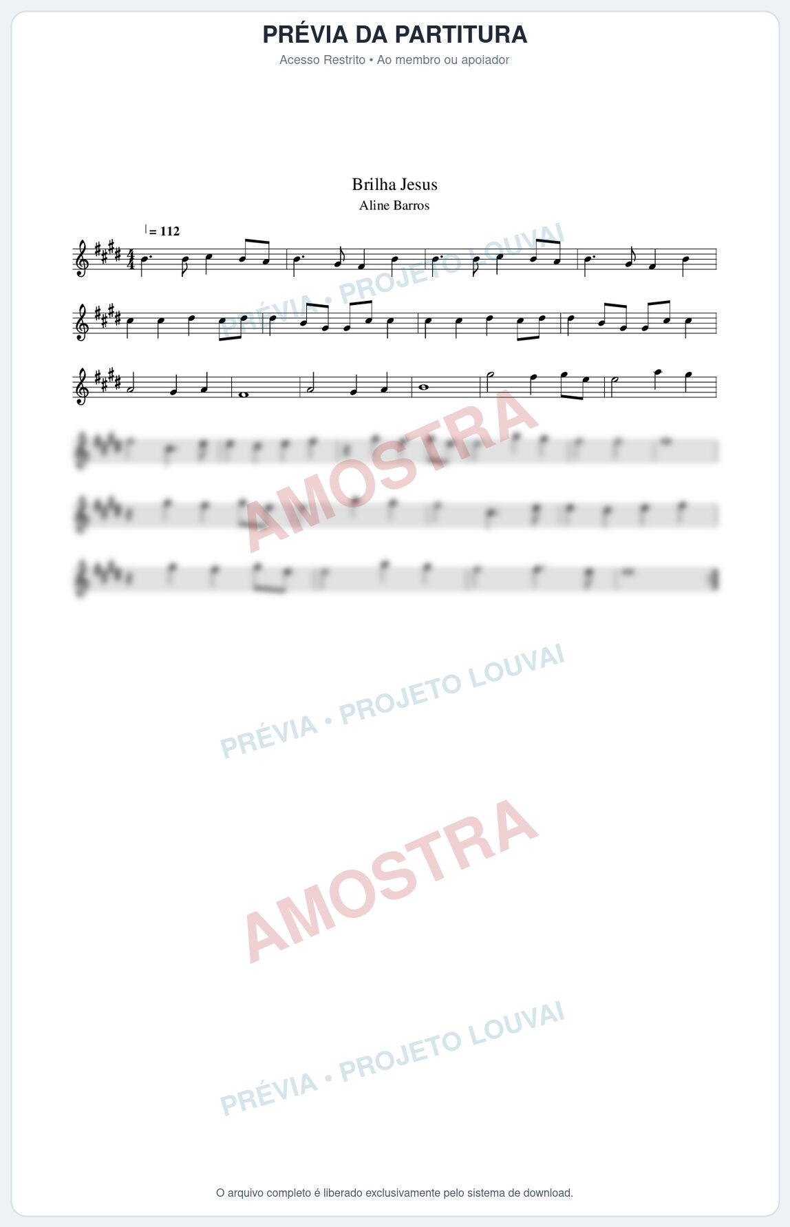 Prévia protegida da primeira página da partitura Partitura da música Brilha Jesus - Aline Barros - Tom E