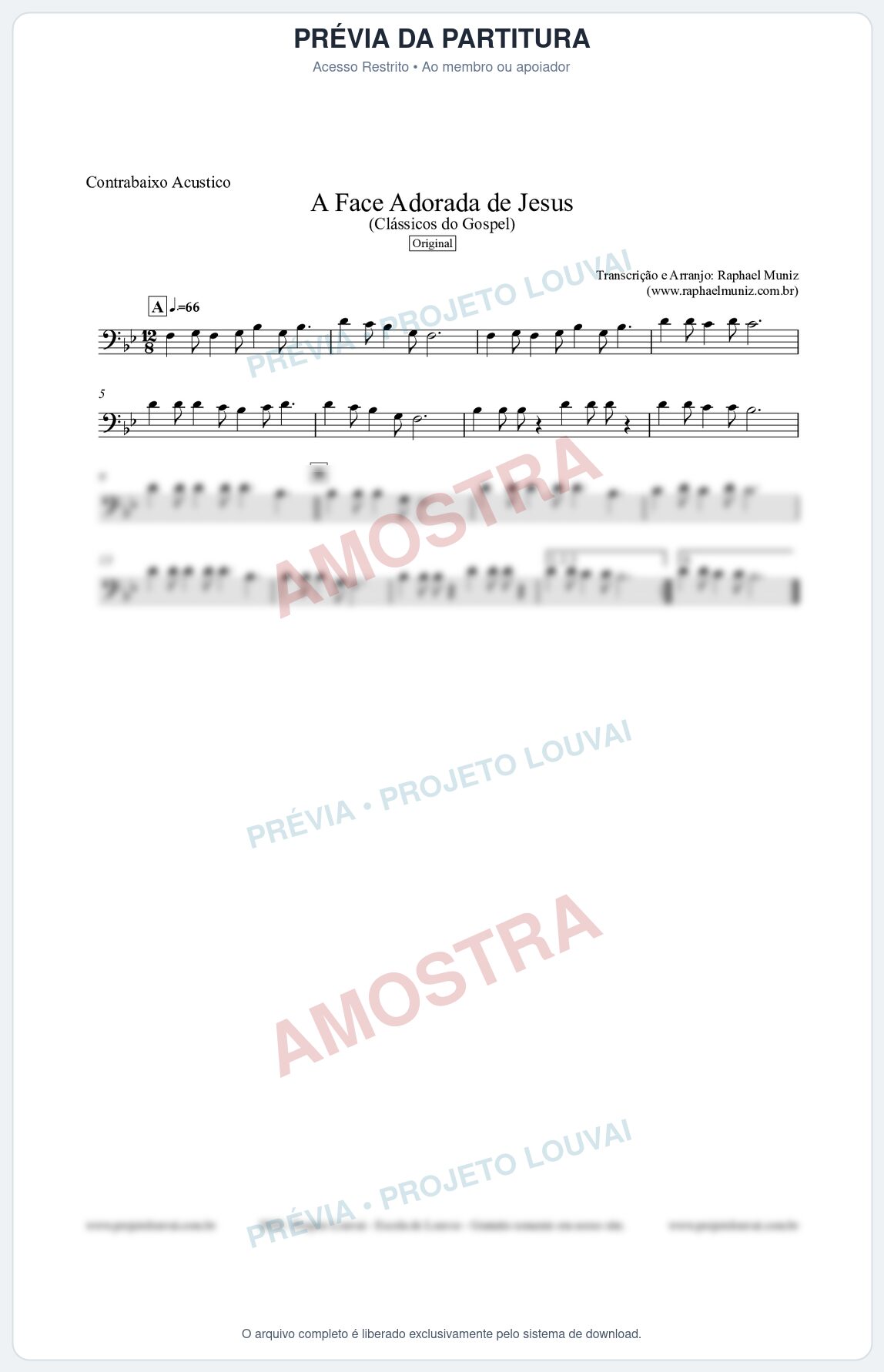 Prévia protegida da primeira página da partitura Partitura para Contrabaixo Acústico - A Face Adorada de Jesus - Harpa Cristã 304 (Tom Bb) - Clássicos do Gospel