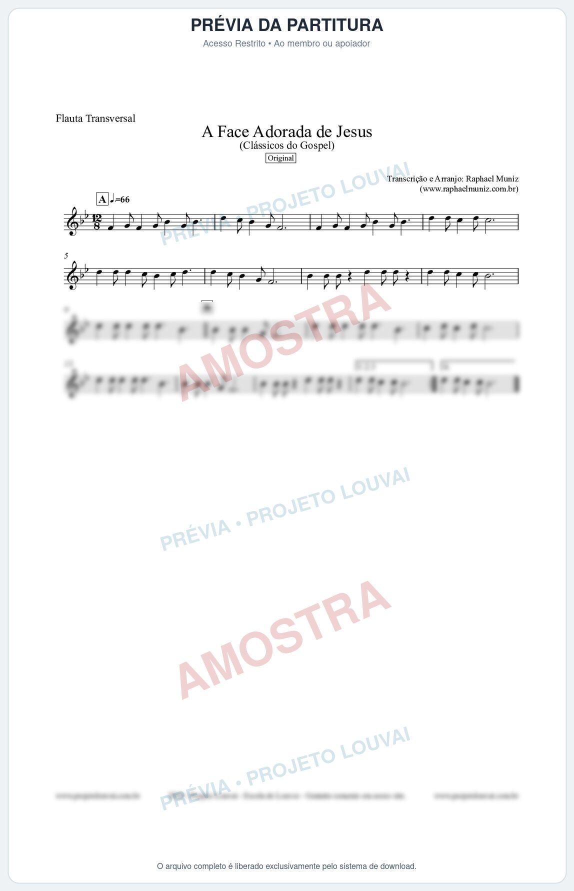 Prévia protegida da primeira página da partitura Partitura para Flauta Transversal - A Face Adorada de Jesus - Harpa Cristã 304 (Tom Bb) - Clássicos do Gospel