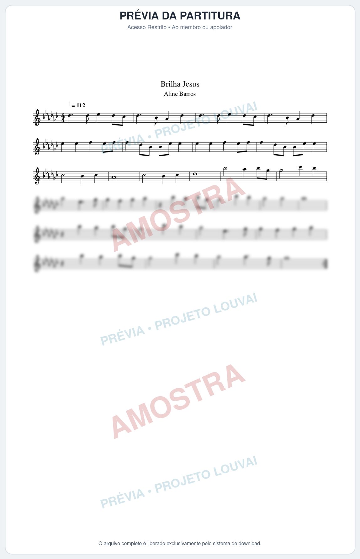 Prévia protegida da primeira página da partitura Partitura da música Brilha Jesus - Aline Barros - Tom Gb