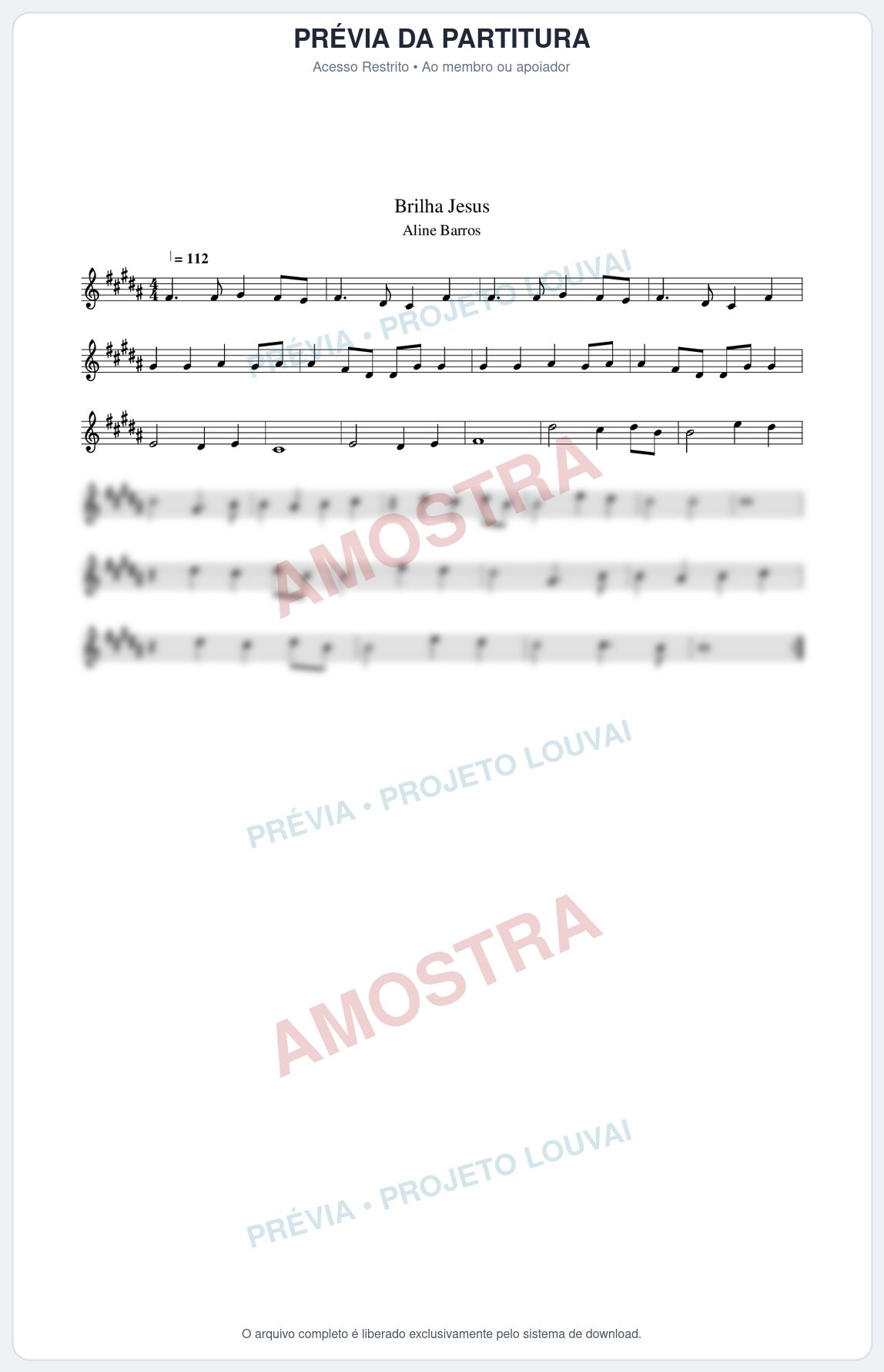 Prévia protegida da primeira página da partitura Partitura da música Brilha Jesus - Aline Barros - Tom B