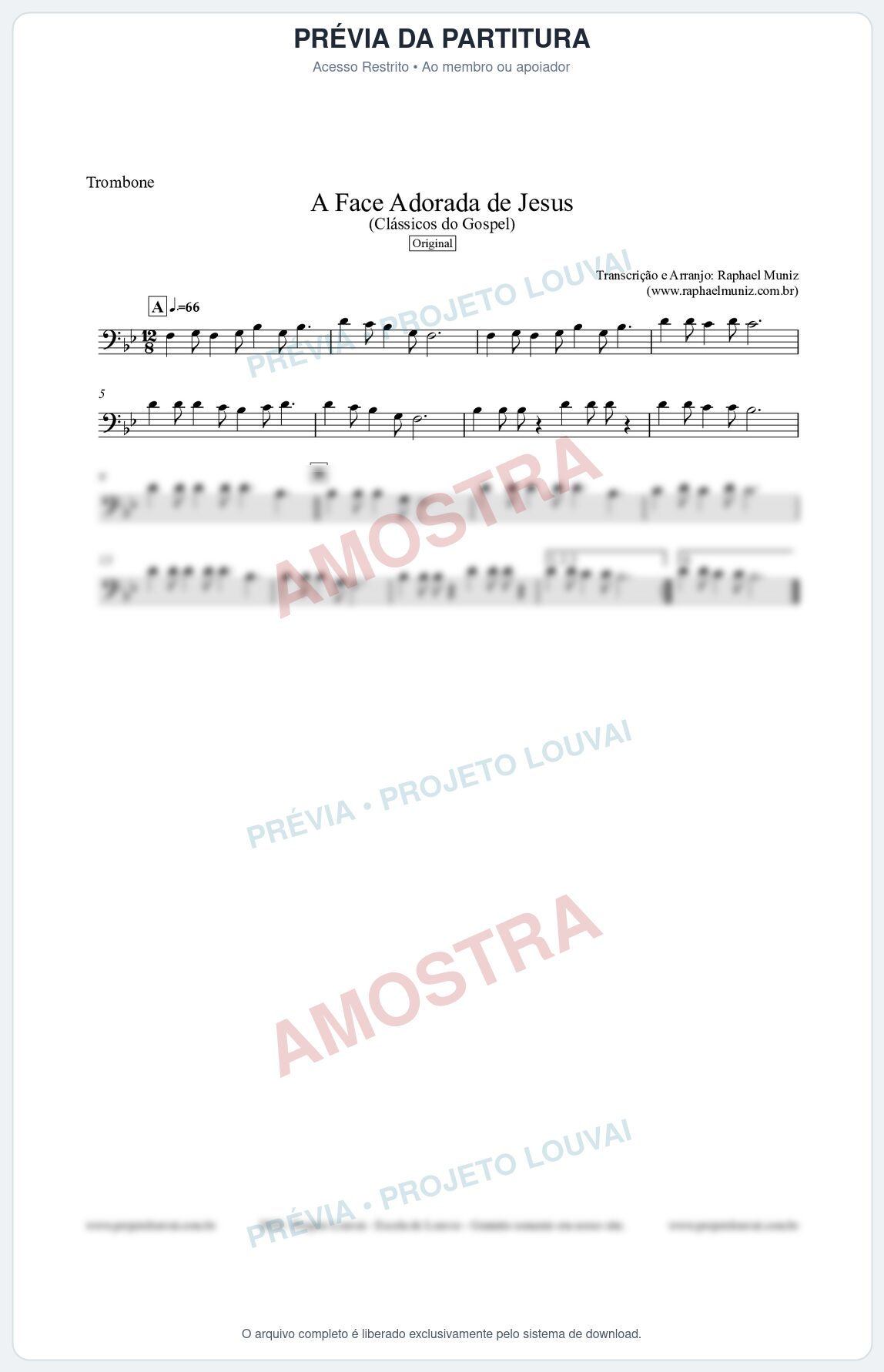 Prévia protegida da primeira página da partitura Partitura para Trombone - A Face Adorada de Jesus - Harpa Cristã 304 (Tom Bb) - Clássicos do Gospel